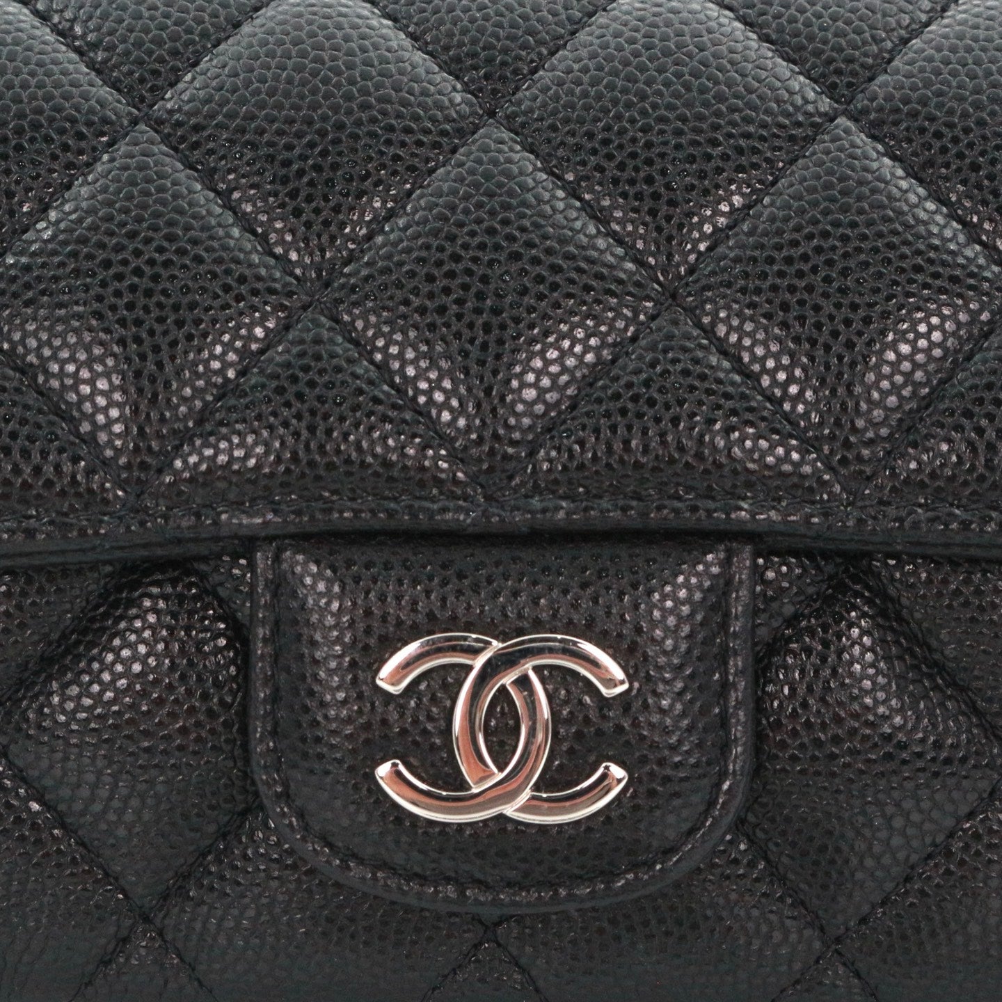 CHANEL Black Quilted Caviar Leather Chain Eyewear Case [Used]