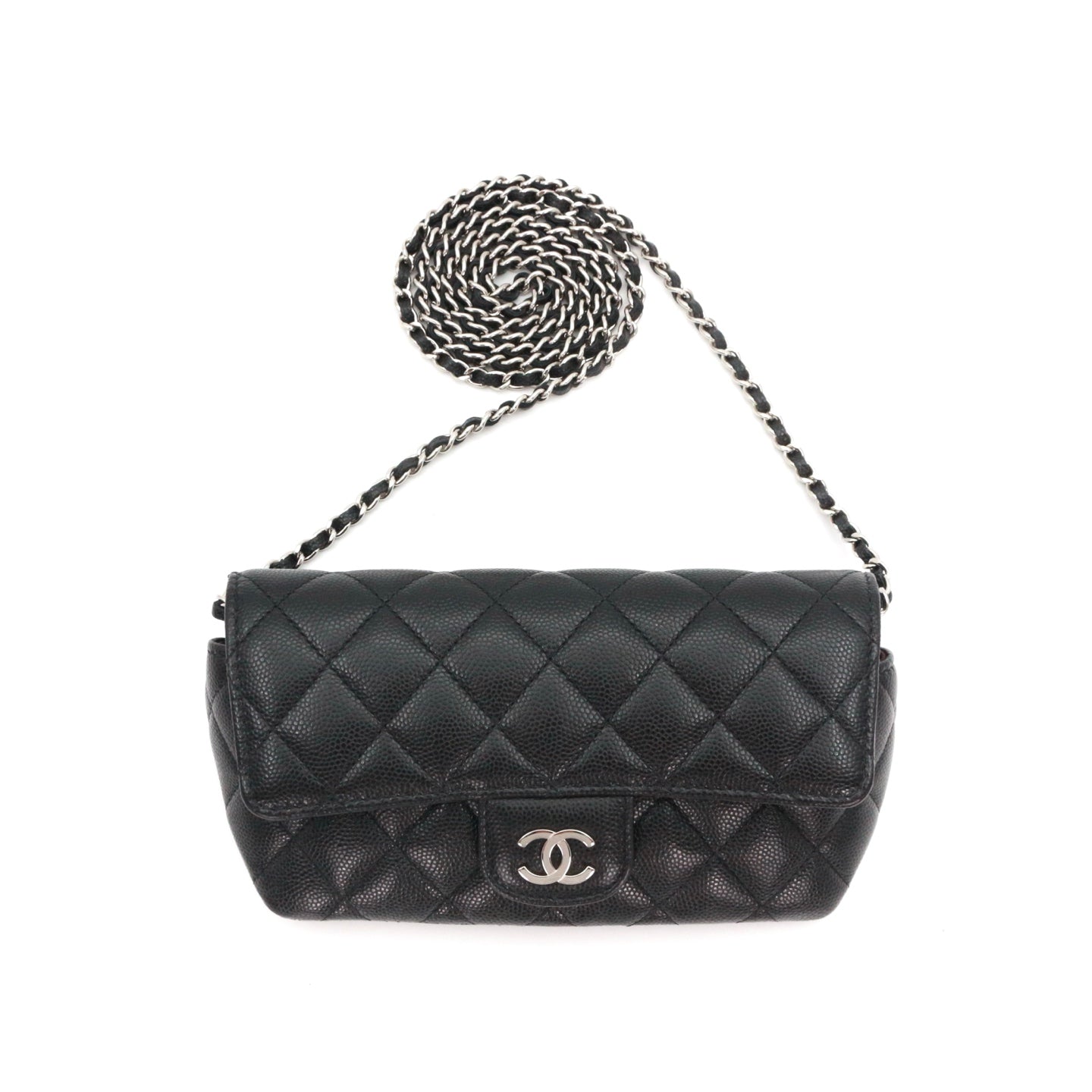 CHANEL Black Quilted Caviar Leather Chain Eyewear Case [Used]