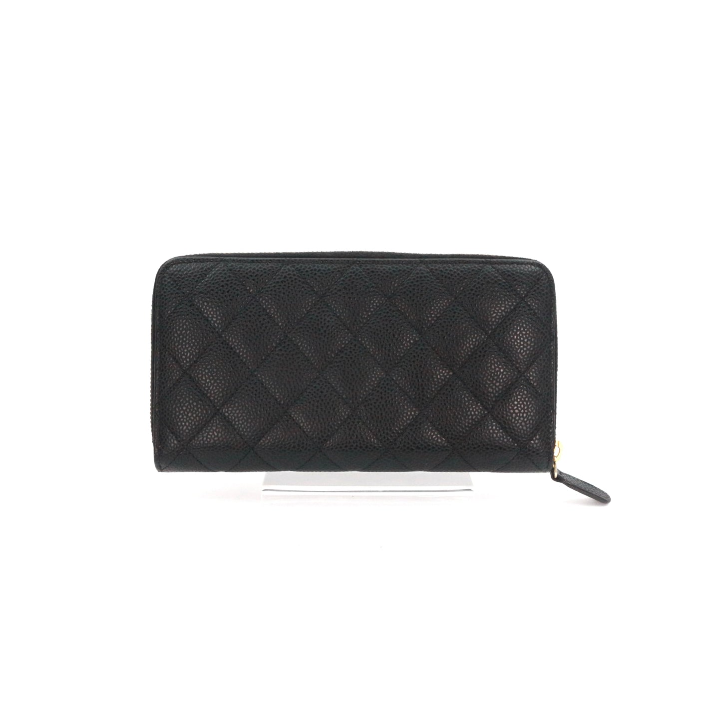 CHANEL Black Quilted Caviar Leather Zip-Around Long Wallet [Used]