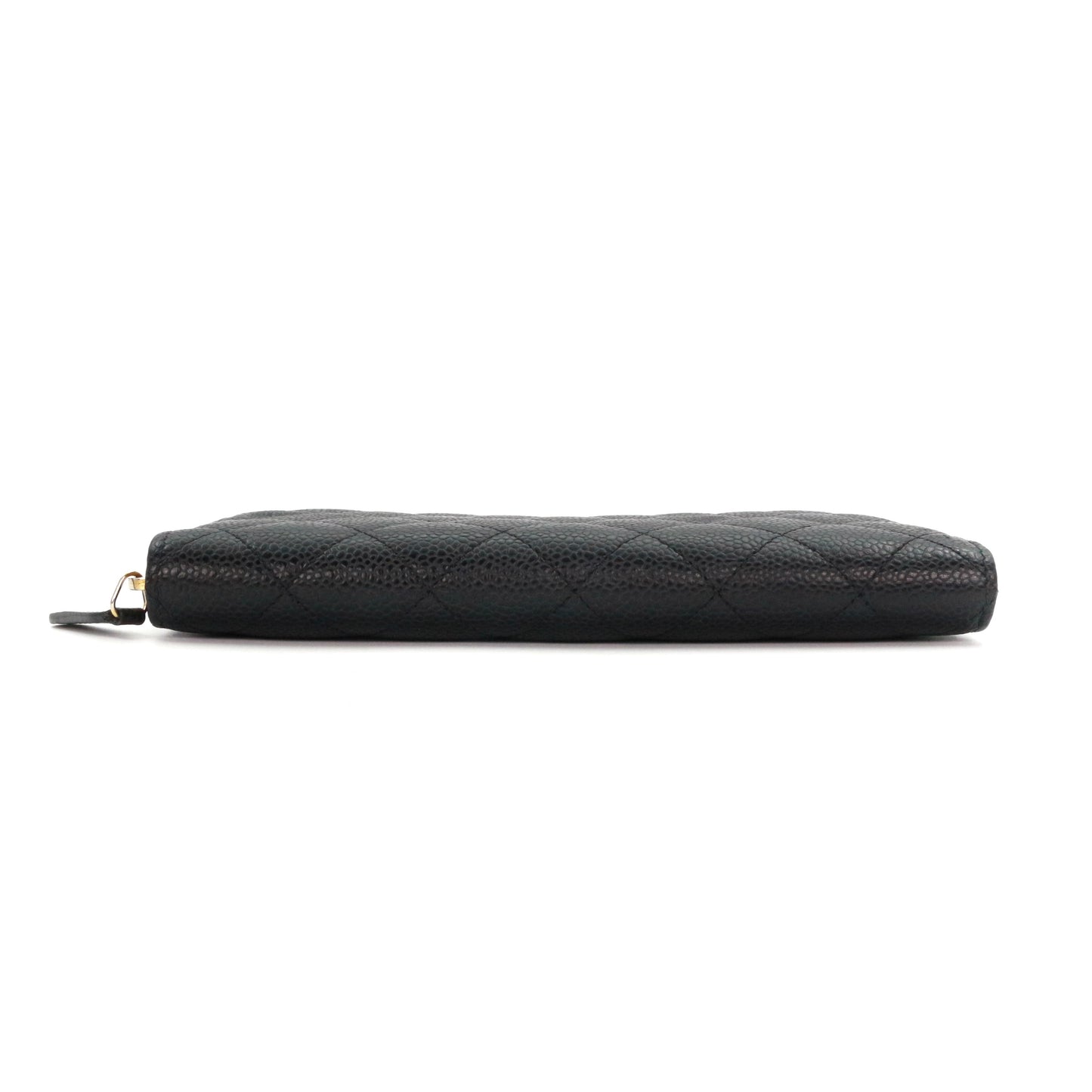 CHANEL Black Quilted Caviar Leather Zip-Around Long Wallet [Used]