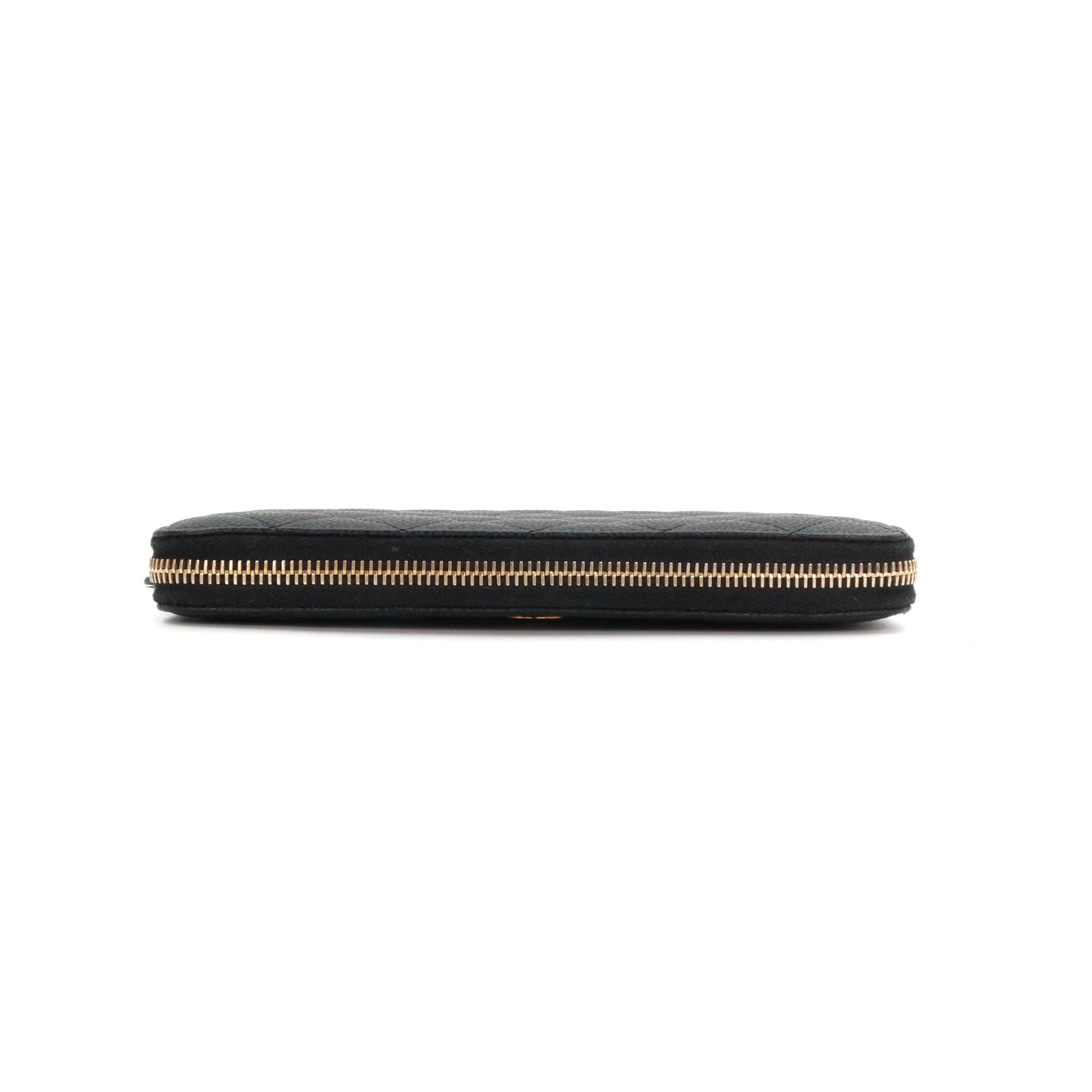 CHANEL Black Quilted Caviar Leather Zip-Around Long Wallet [Used]