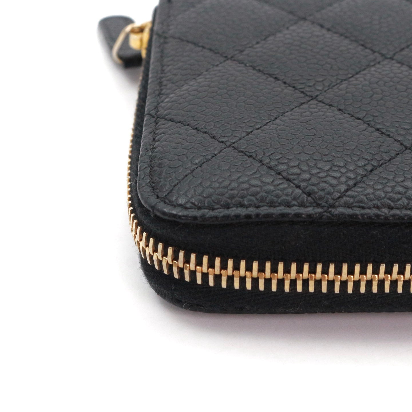 CHANEL Black Quilted Caviar Leather Zip-Around Long Wallet [Used]