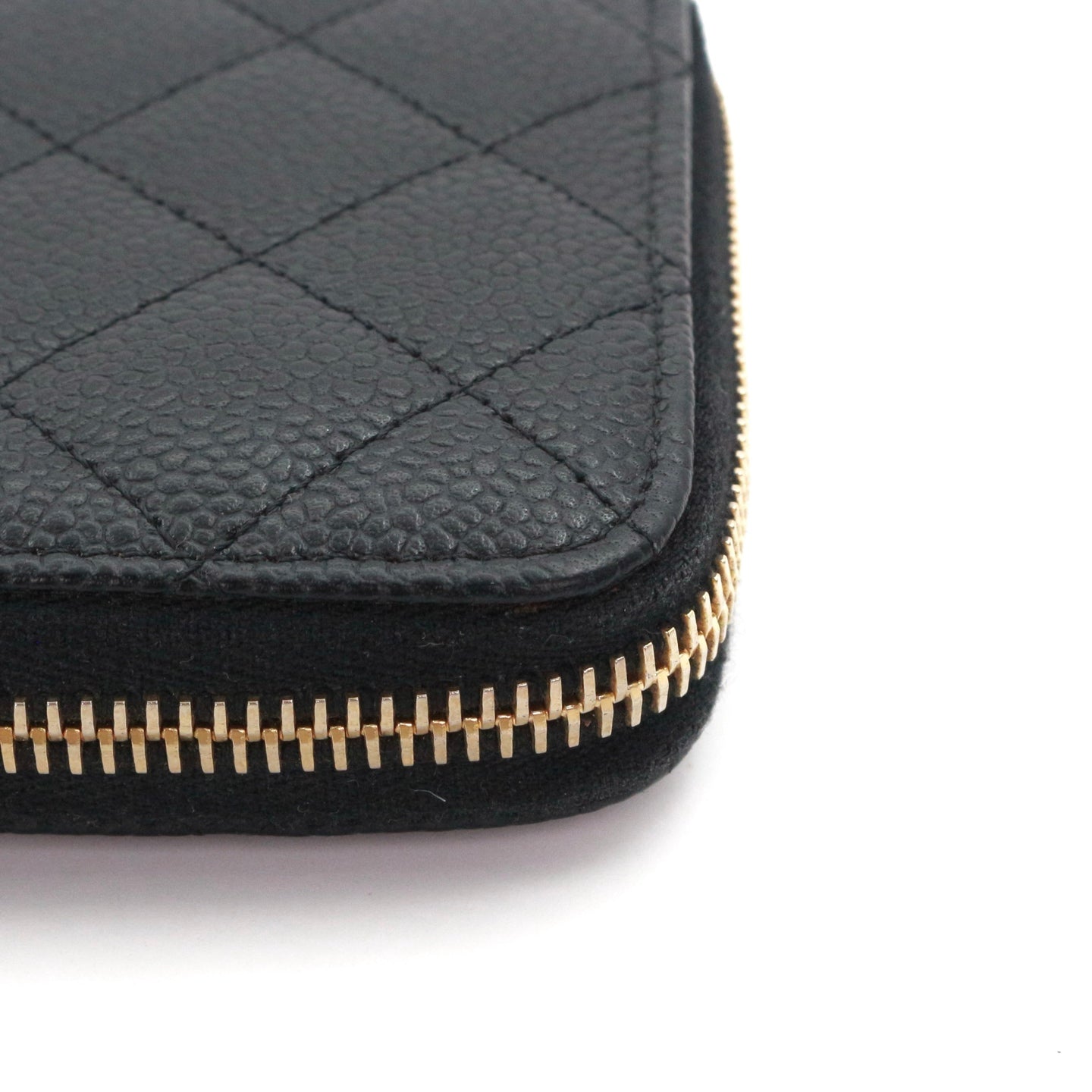 CHANEL Black Quilted Caviar Leather Zip-Around Long Wallet [Used]