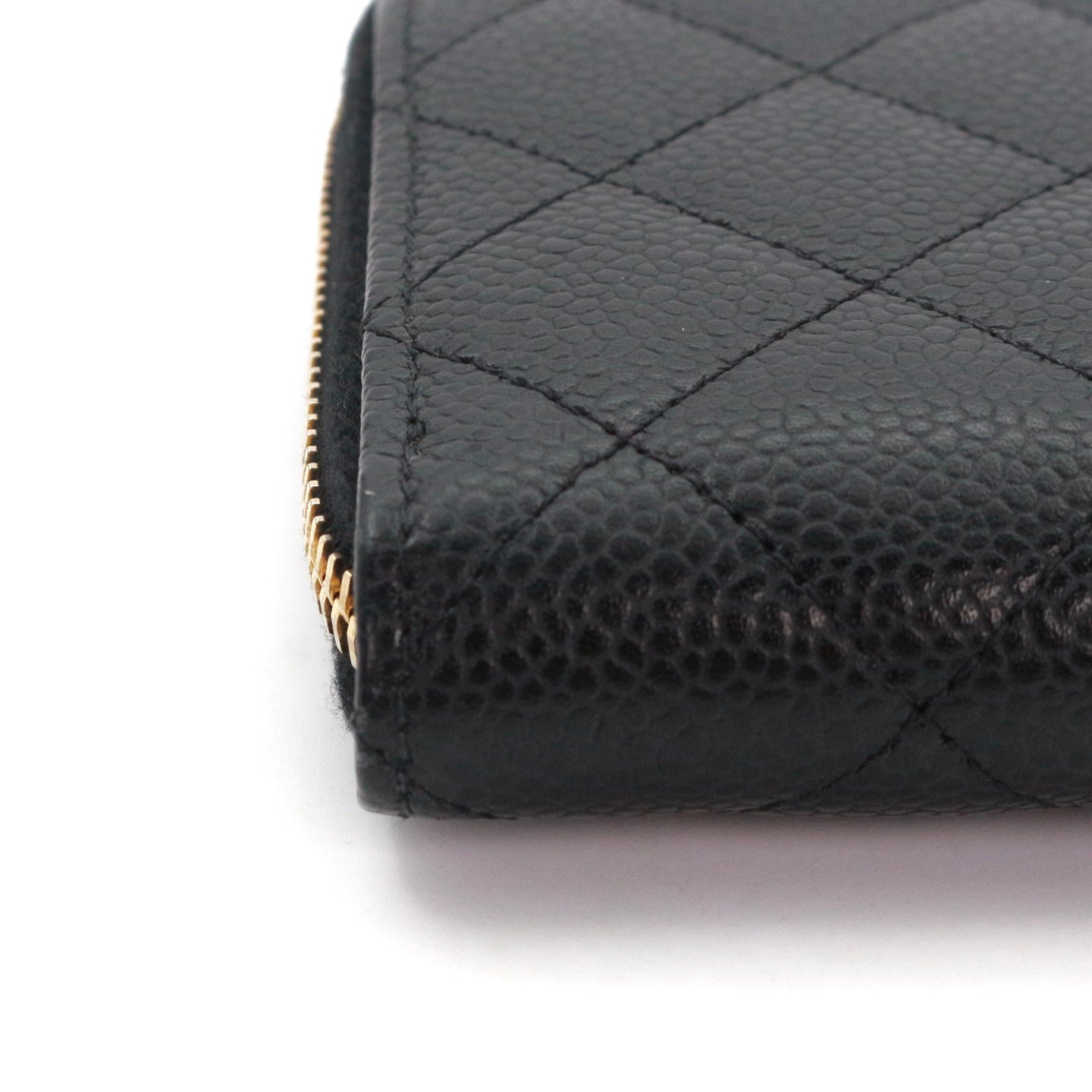 CHANEL Black Quilted Caviar Leather Zip-Around Long Wallet [Used]