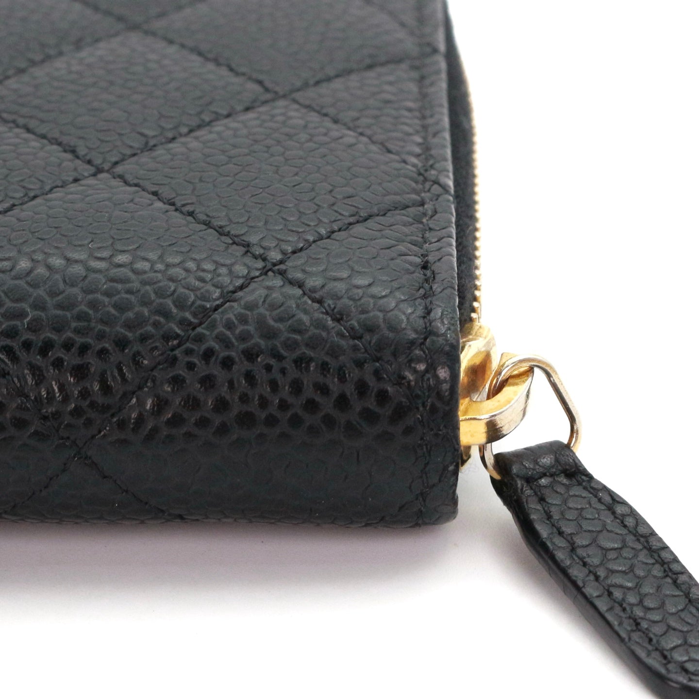 CHANEL Black Quilted Caviar Leather Zip-Around Long Wallet [Used]