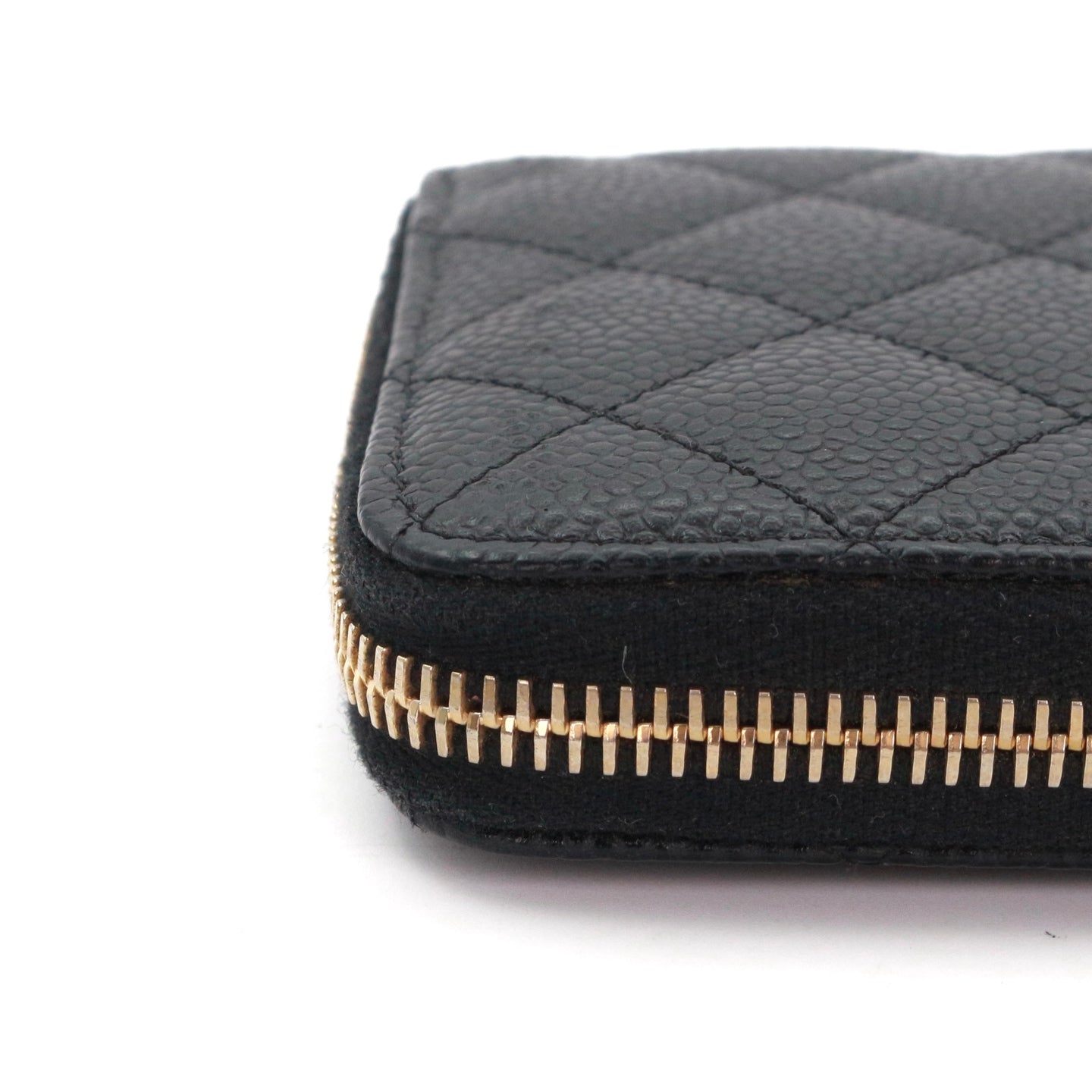 CHANEL Black Quilted Caviar Leather Zip-Around Long Wallet [Used]