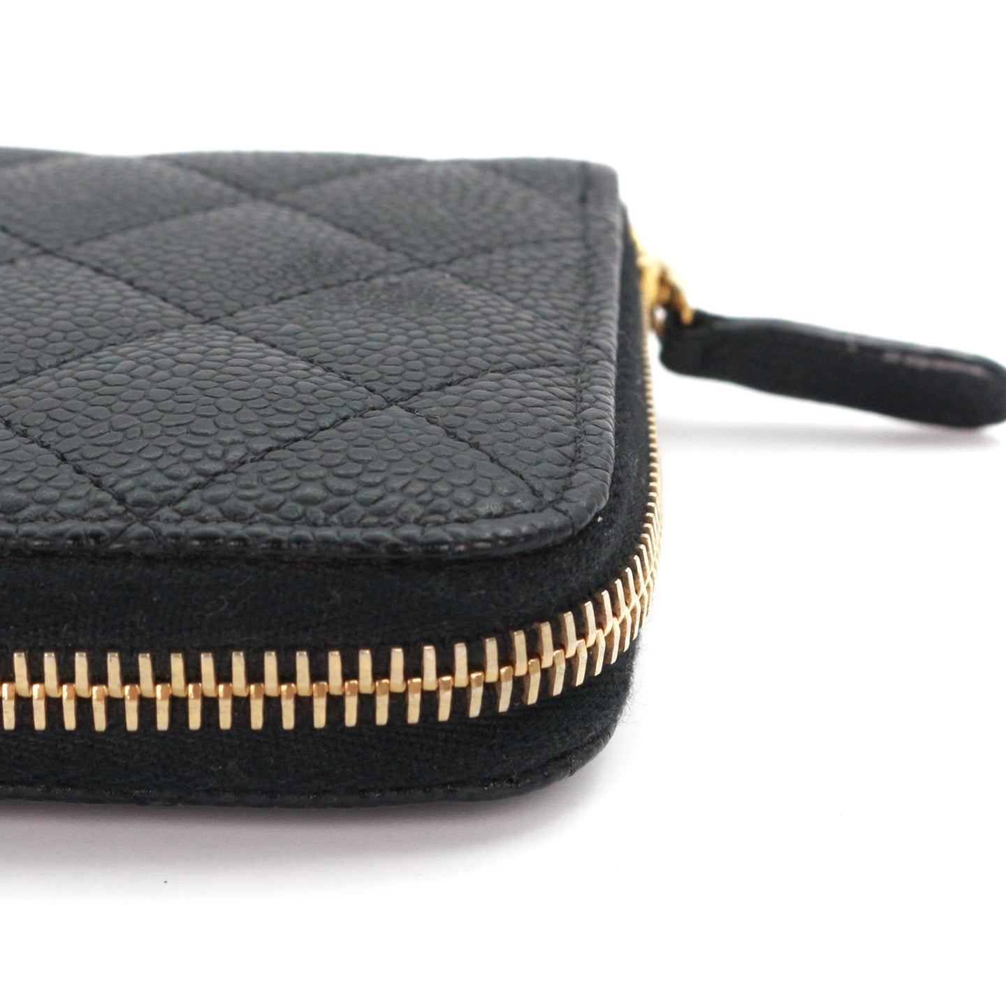 CHANEL Black Quilted Caviar Leather Zip-Around Long Wallet [Used]