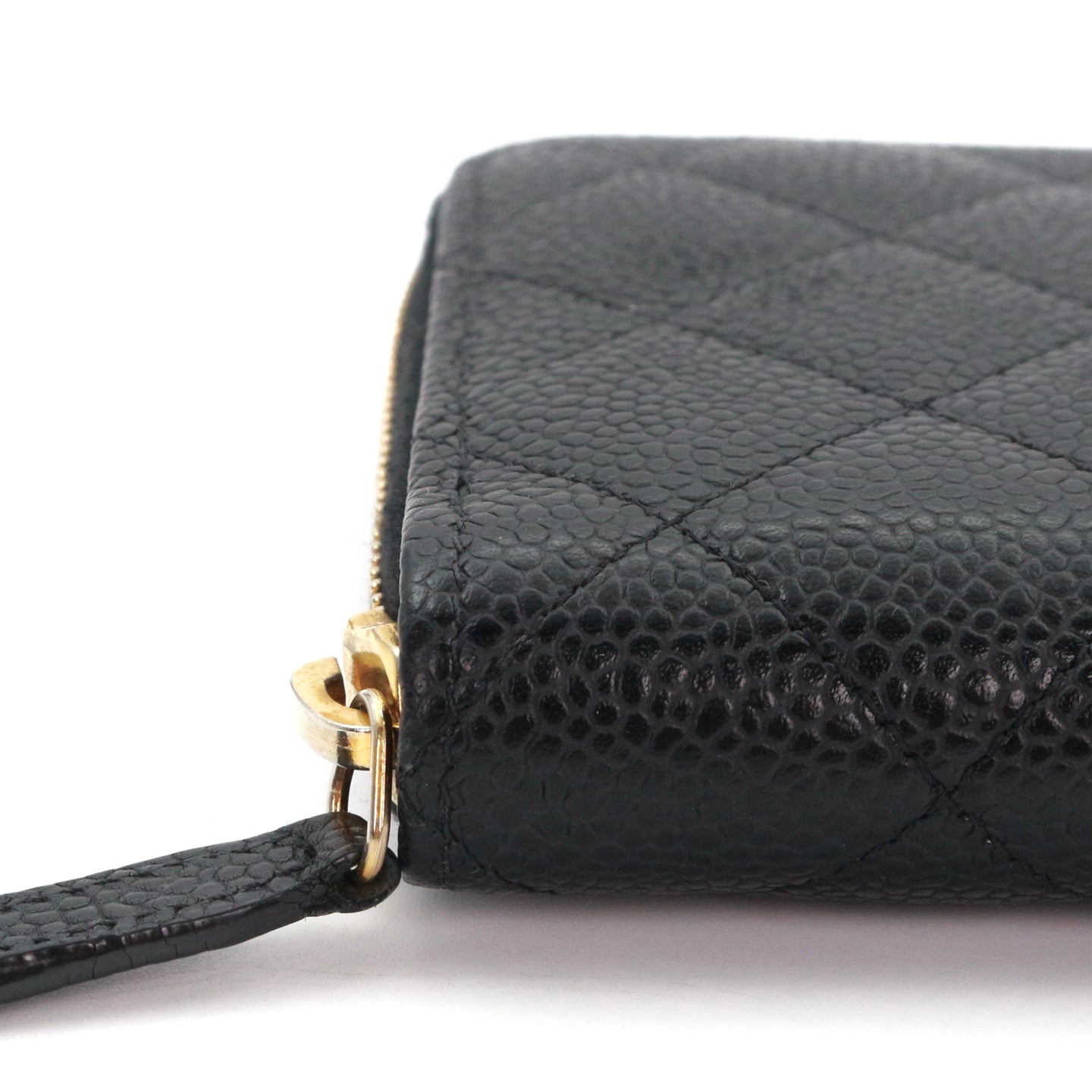 CHANEL Black Quilted Caviar Leather Zip-Around Long Wallet [Used]
