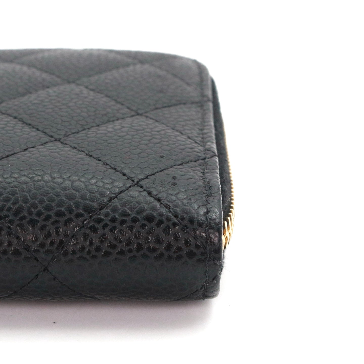 CHANEL Black Quilted Caviar Leather Zip-Around Long Wallet [Used]