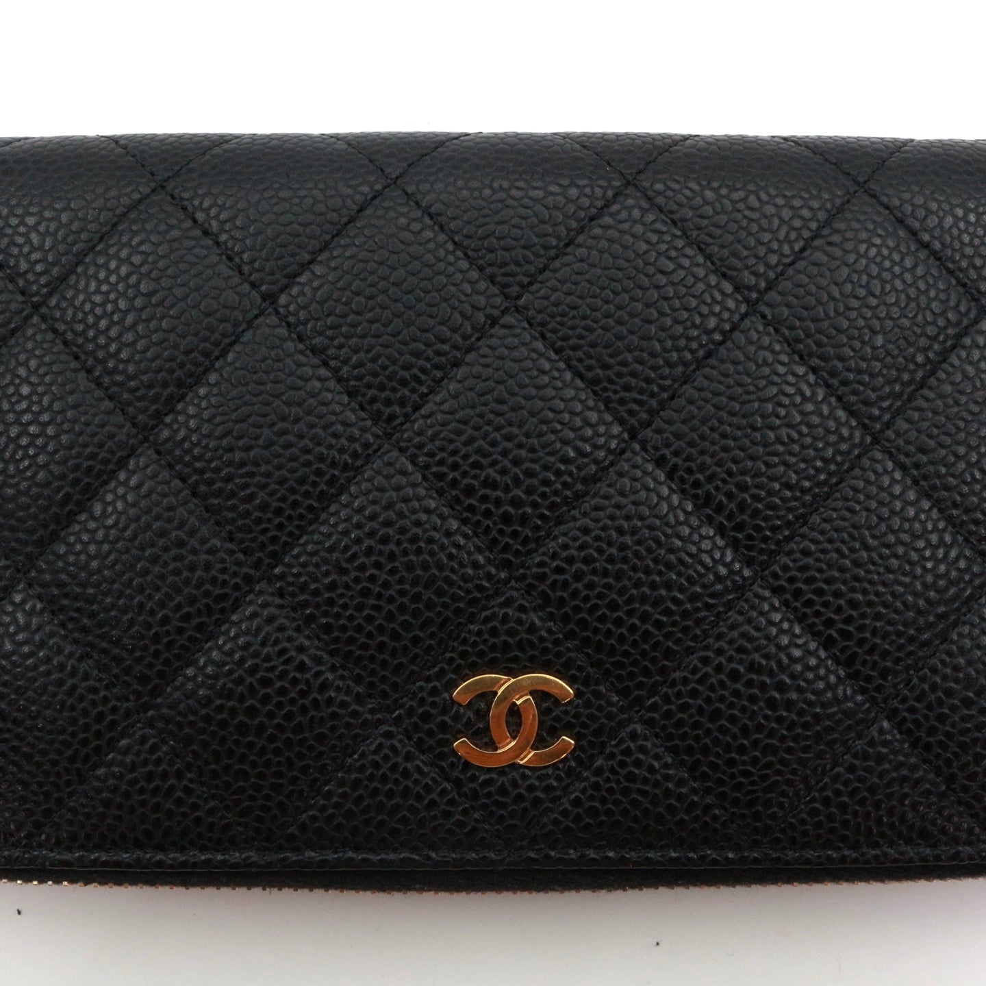 CHANEL Black Quilted Caviar Leather Zip-Around Long Wallet [Used]