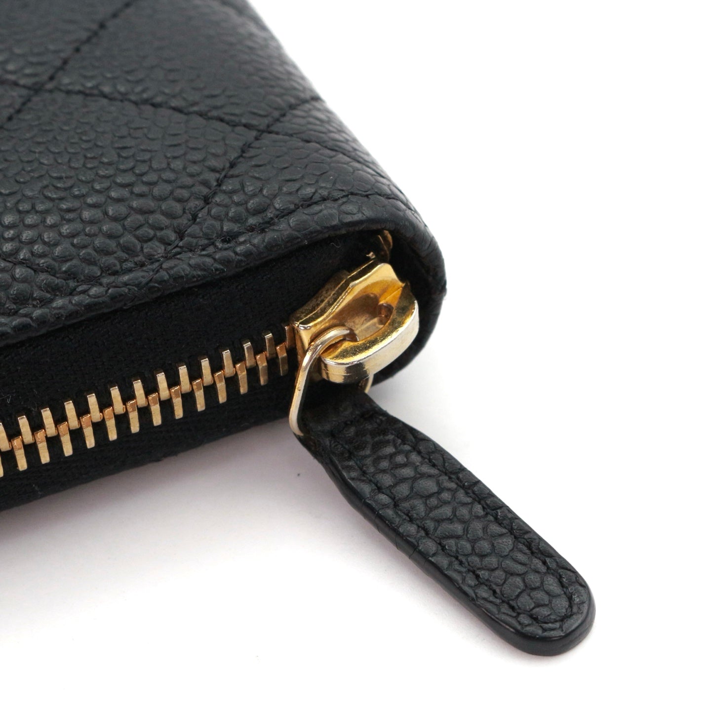 CHANEL Black Quilted Caviar Leather Zip-Around Long Wallet [Used]