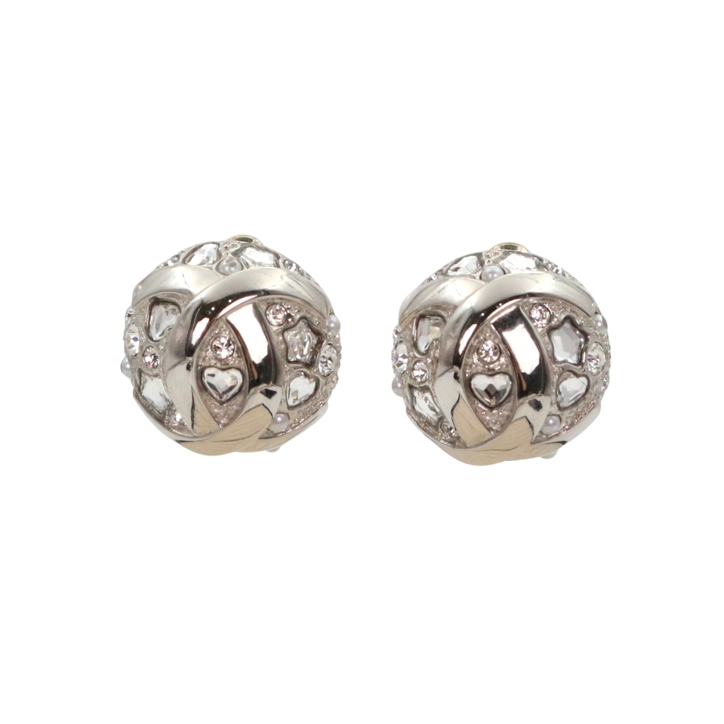 CHANEL Silver Tone Rhinestone Star & Heart CC Earrings [Used]