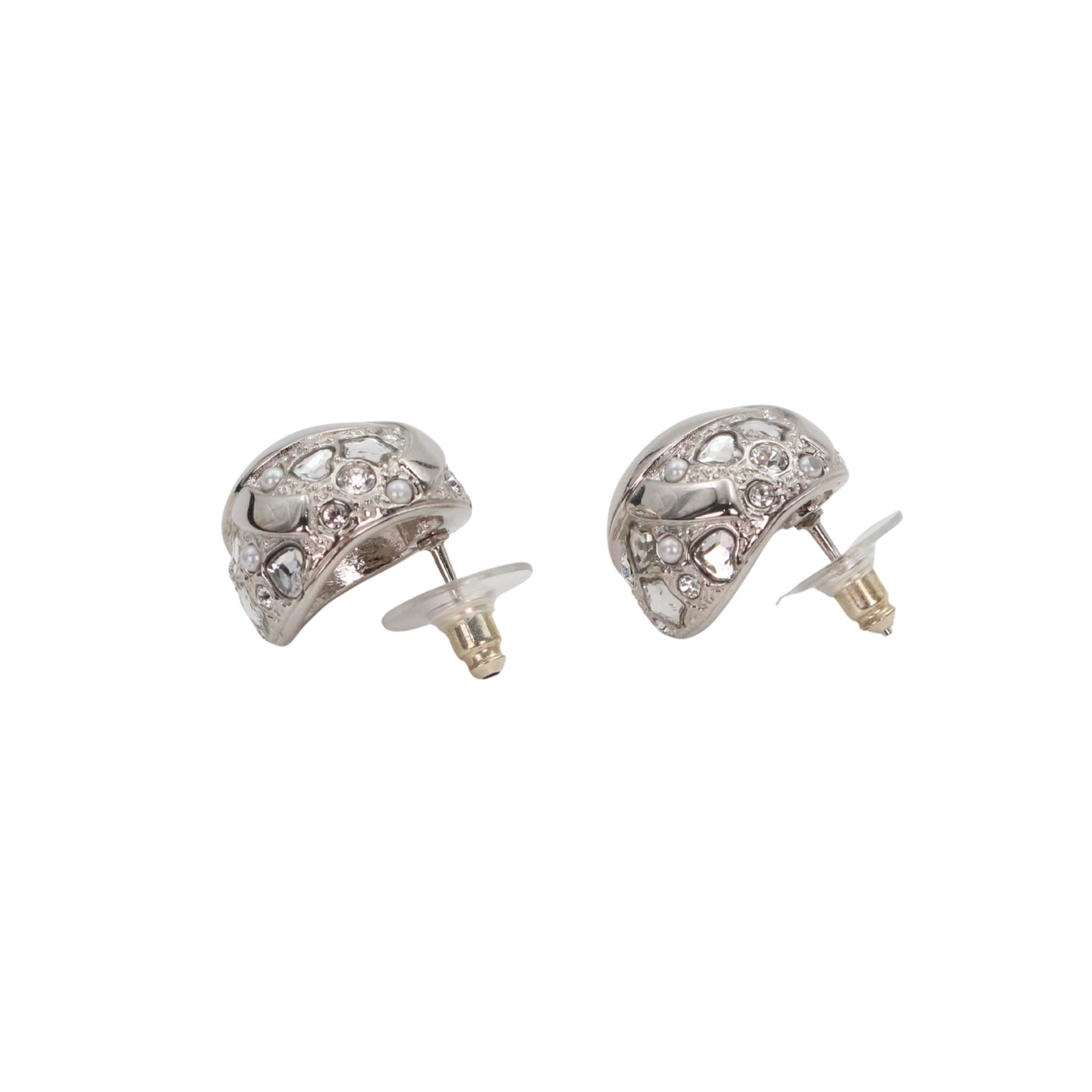 CHANEL Silver Tone Rhinestone Star & Heart CC Earrings [Used]