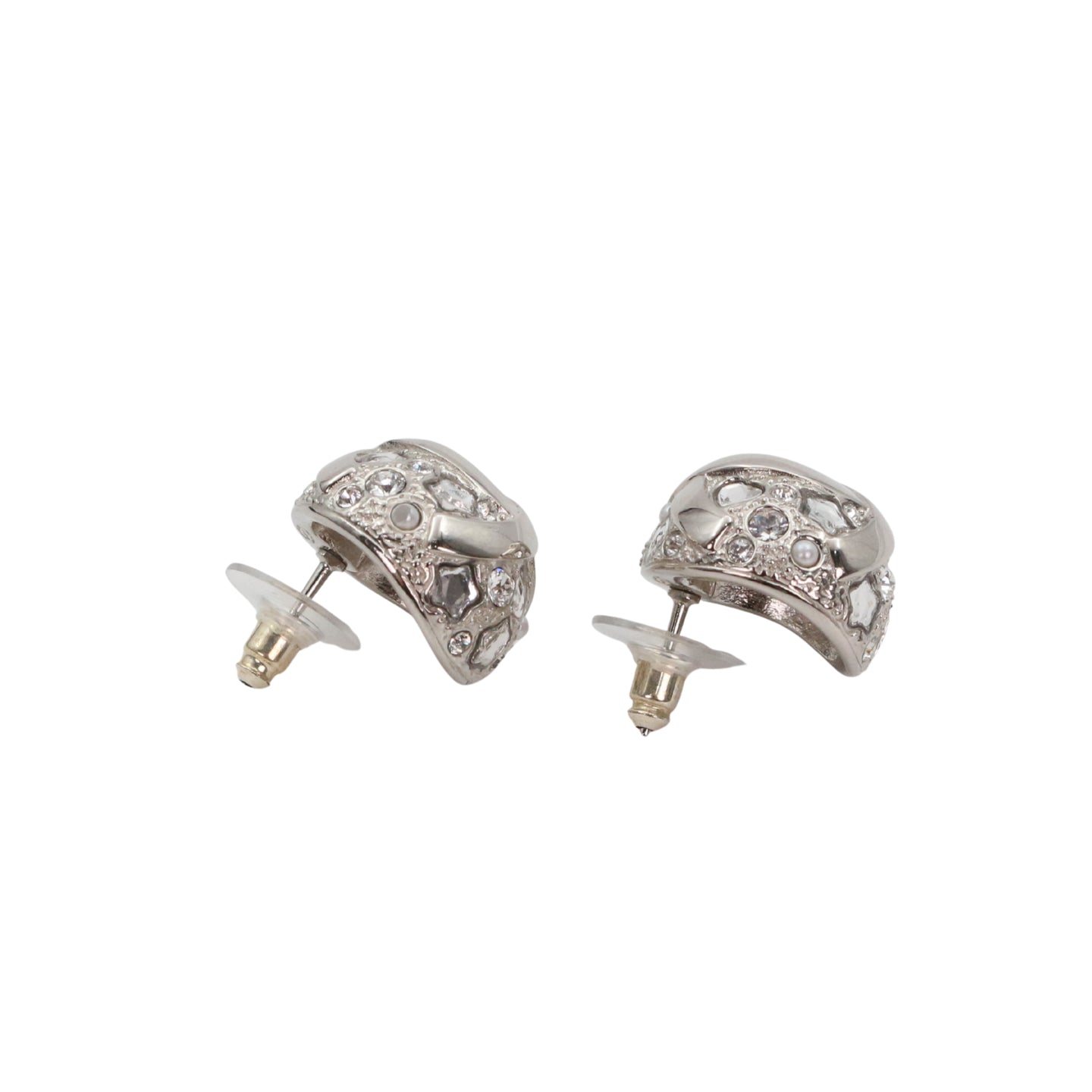 CHANEL Silver Tone Rhinestone Star & Heart CC Earrings [Used]