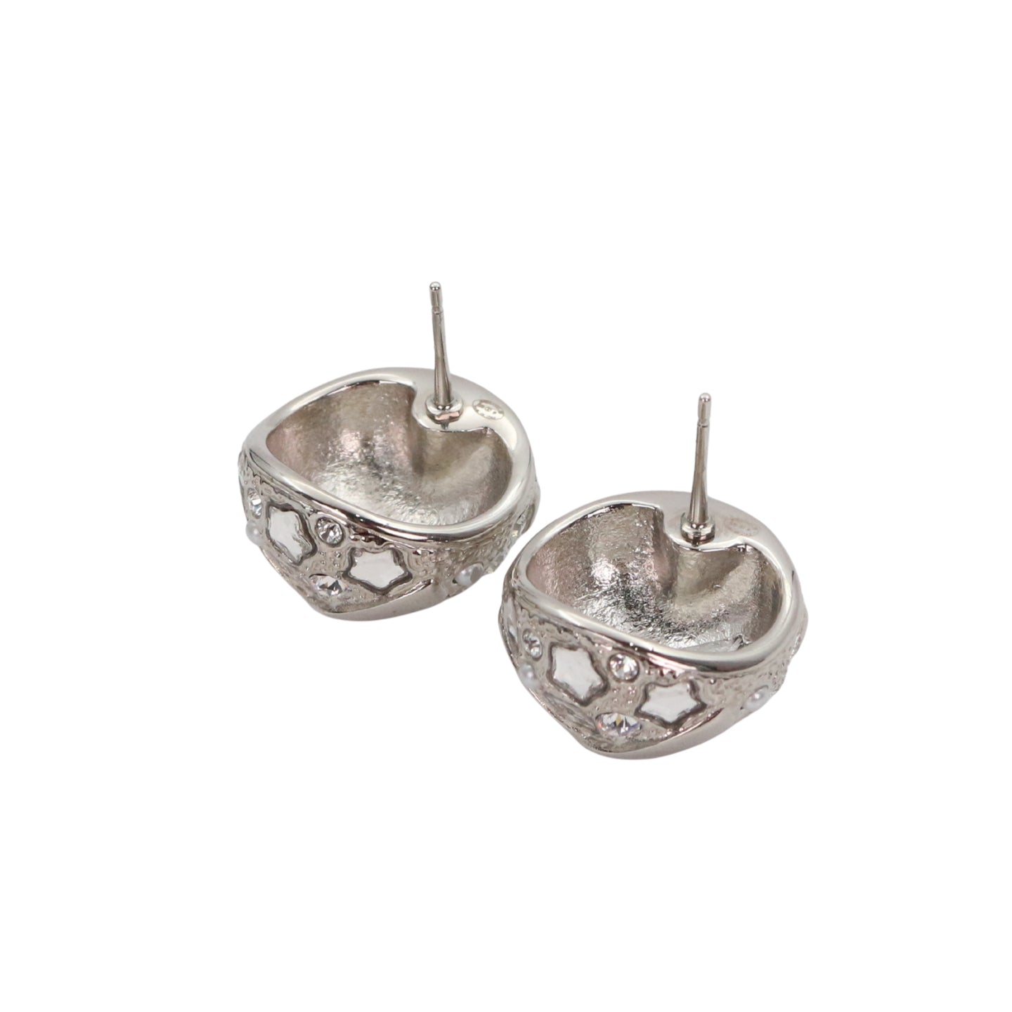 CHANEL Silver Tone Rhinestone Star & Heart CC Earrings [Used]