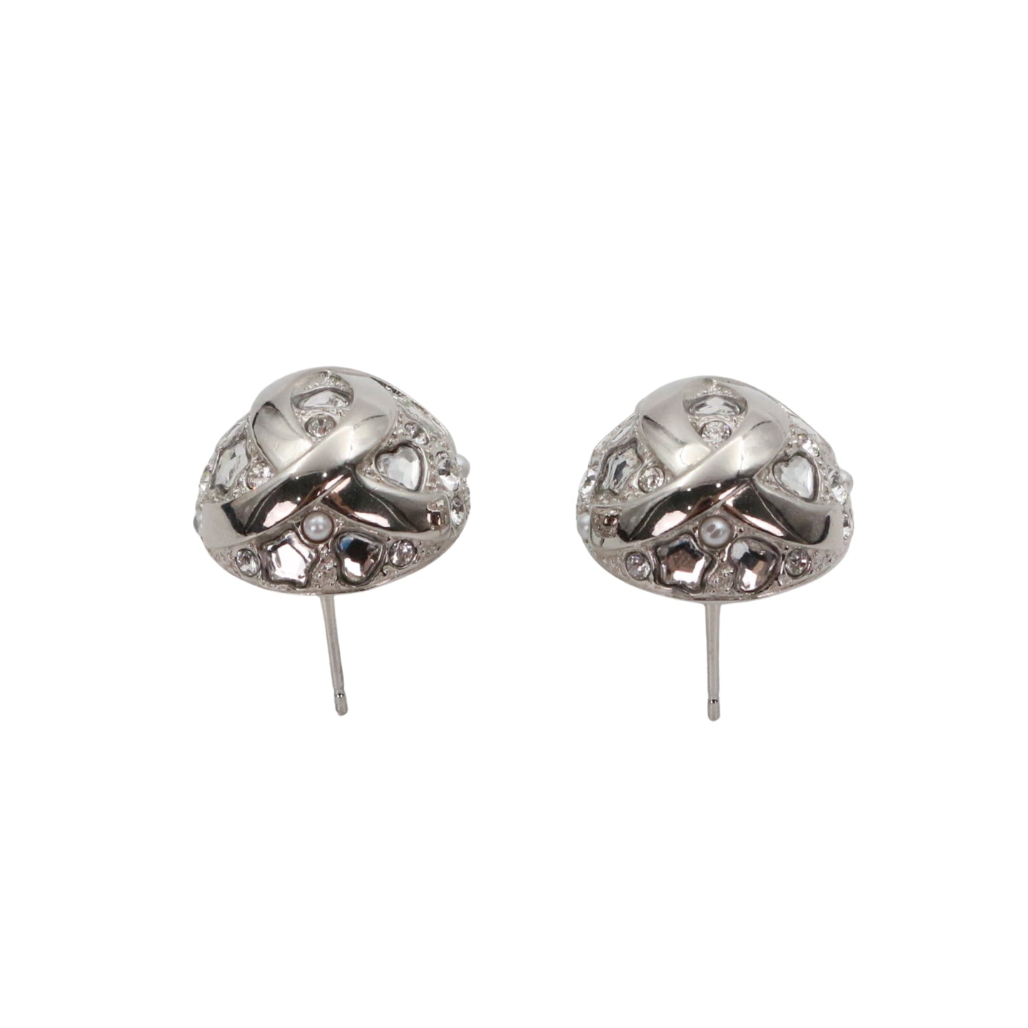 CHANEL Silver Tone Rhinestone Star & Heart CC Earrings [Used]