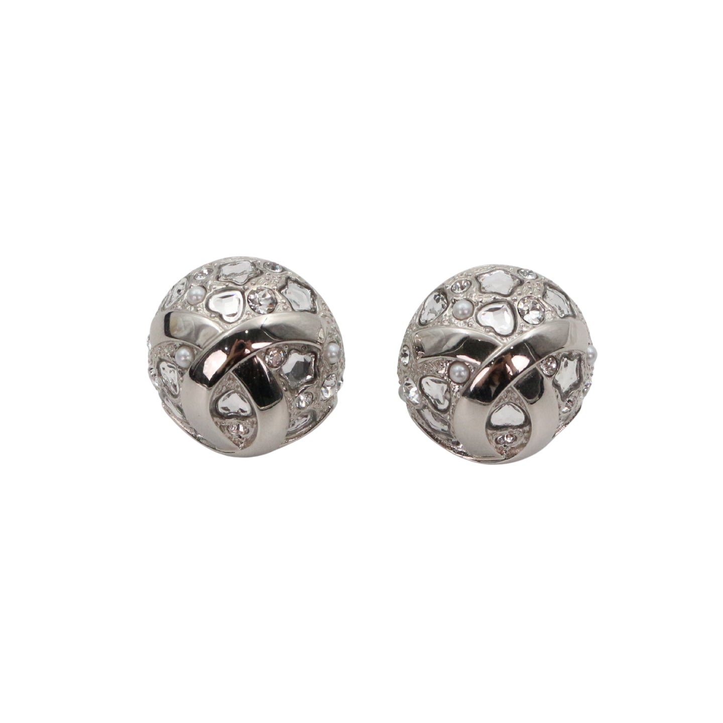 CHANEL Silver Tone Rhinestone Star & Heart CC Earrings [Used]