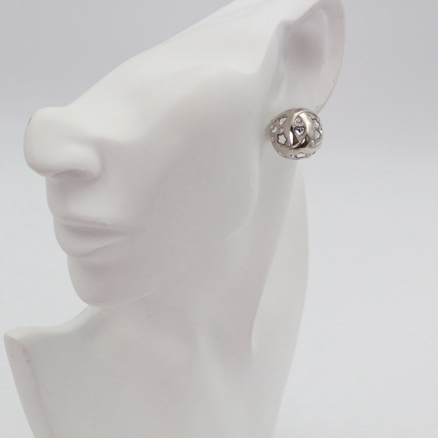CHANEL Silver Tone Rhinestone Star & Heart CC Earrings [Used]