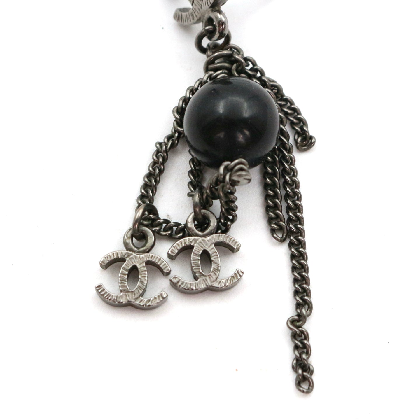 CHANEL Black & Silver Tone Multi CC Chain Drop Earrings [Used]