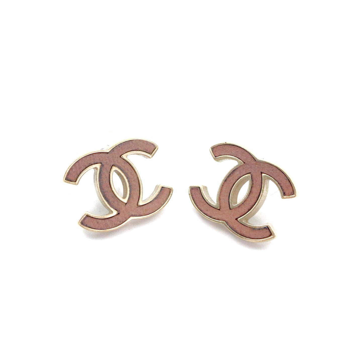 CHANEL Pink Brown & Gold Tone Large CC Earrings [Used]