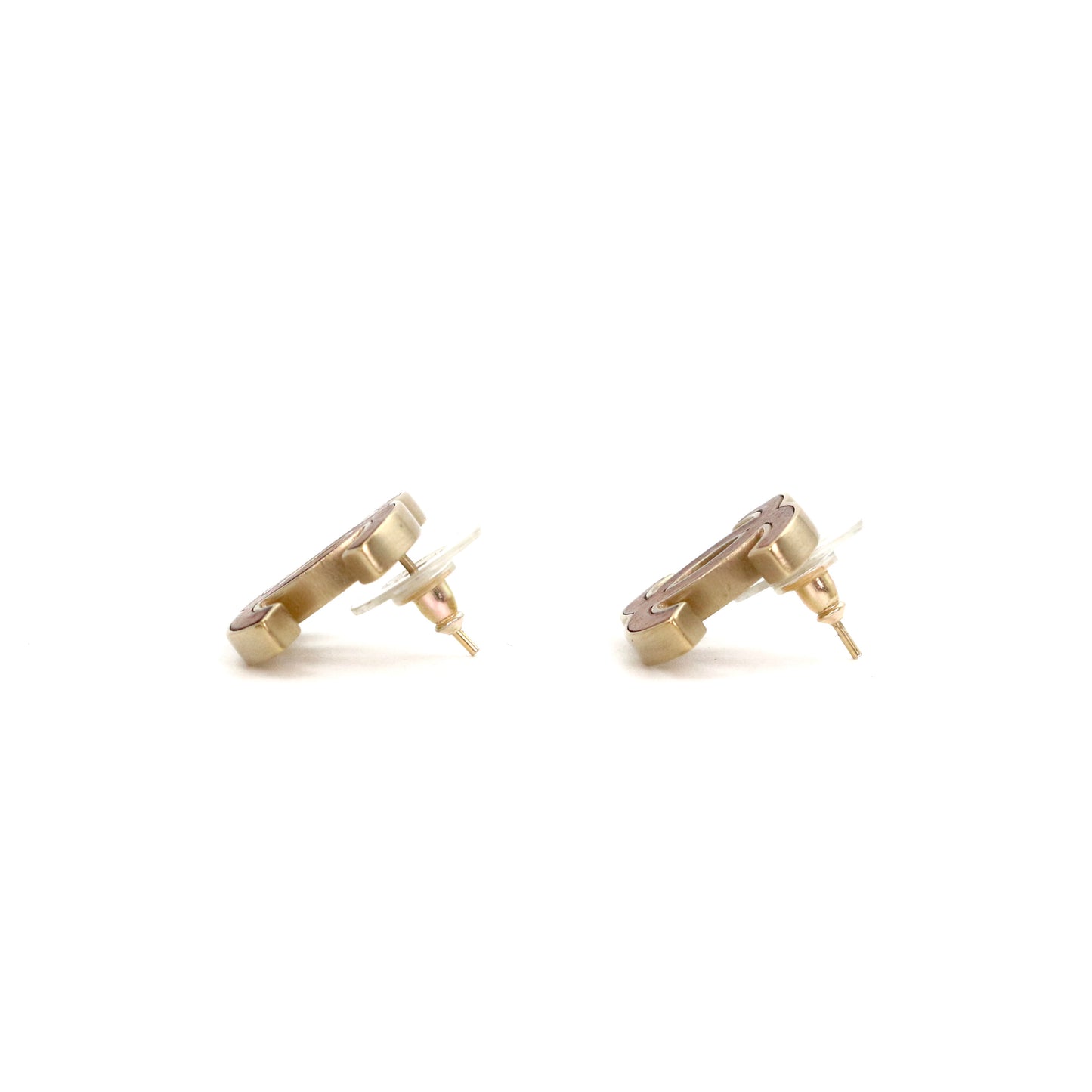 CHANEL Pink Brown & Gold Tone Large CC Earrings [Used]