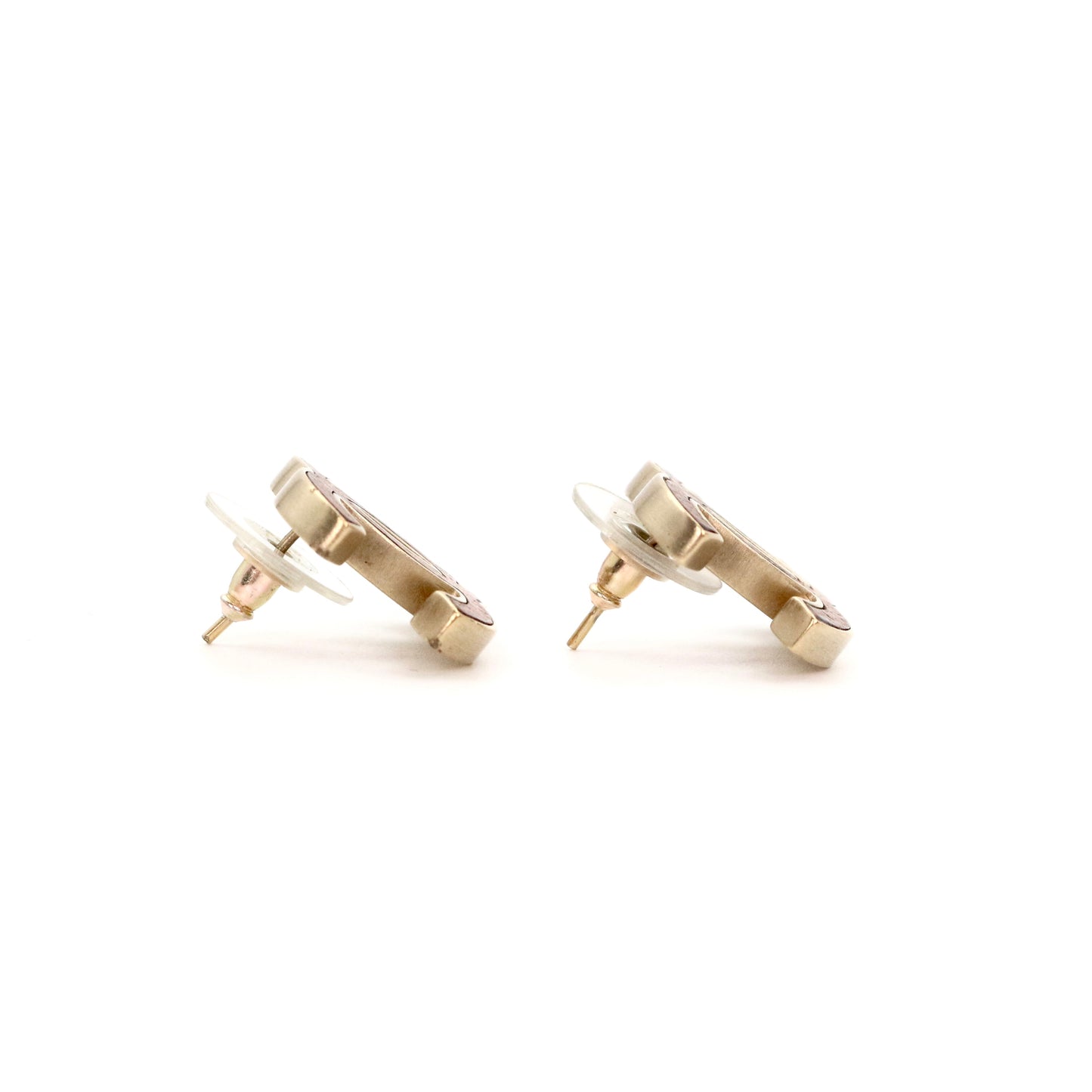 CHANEL Pink Brown & Gold Tone Large CC Earrings [Used]