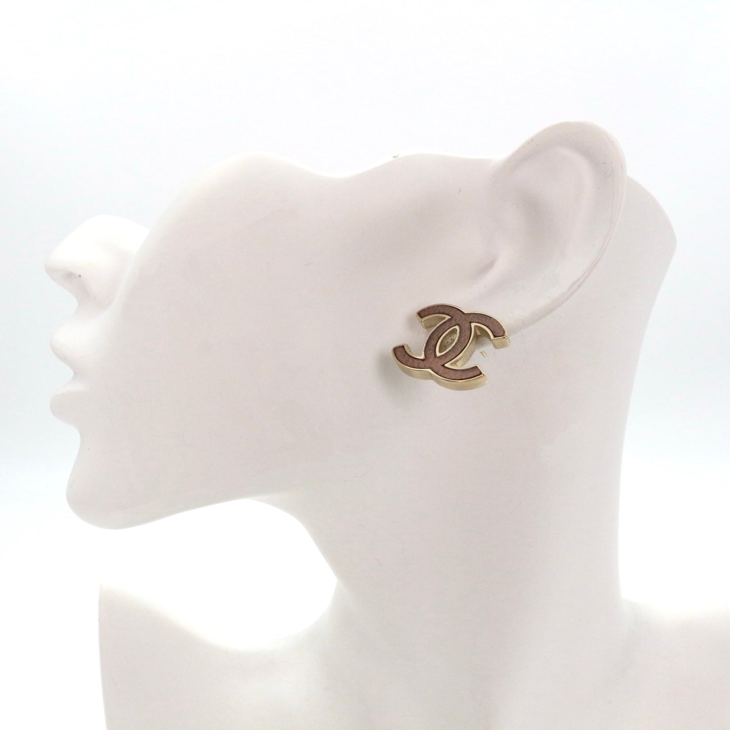 CHANEL Pink Brown & Gold Tone Large CC Earrings [Used]
