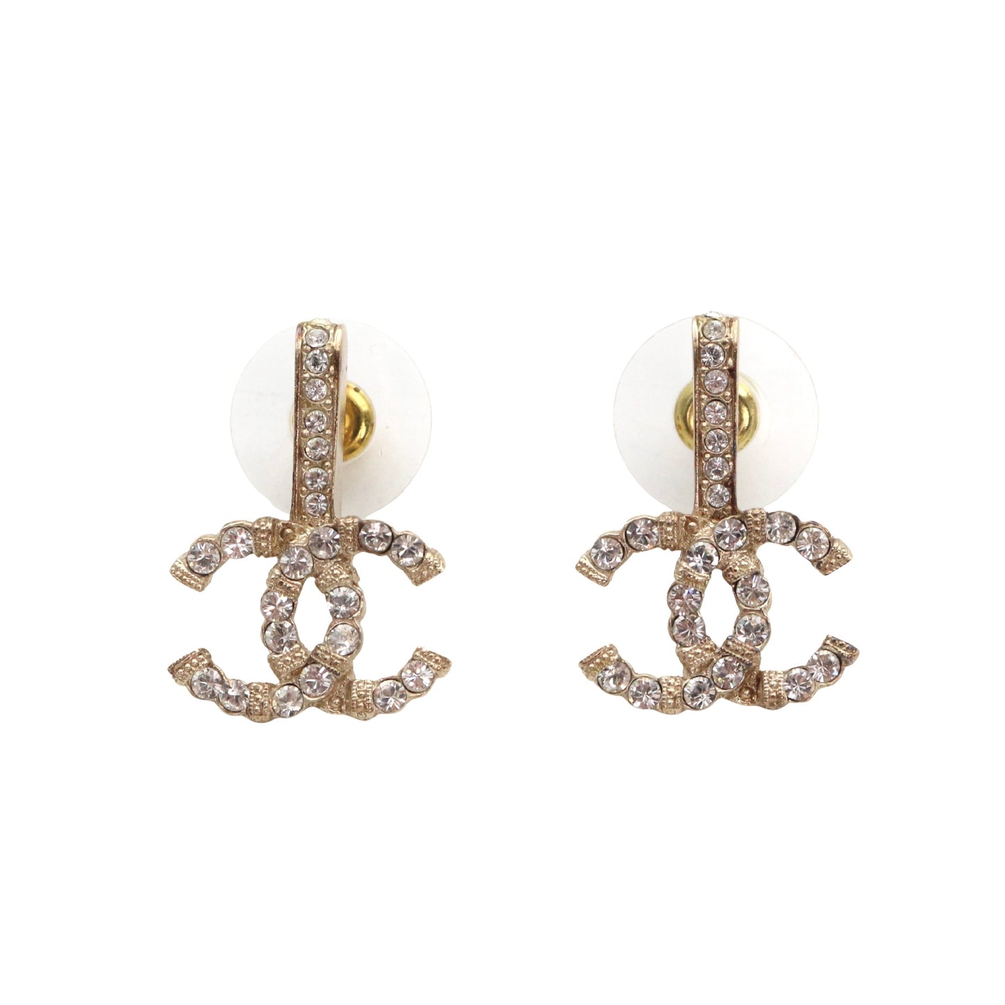 CHANEL Gold Tone Rhinestone CC Earrings [Used]