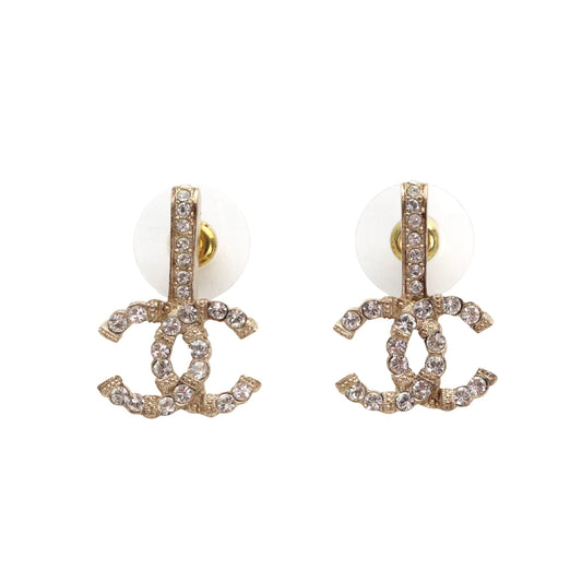 CHANEL Gold Tone Rhinestone CC Earrings [Used]