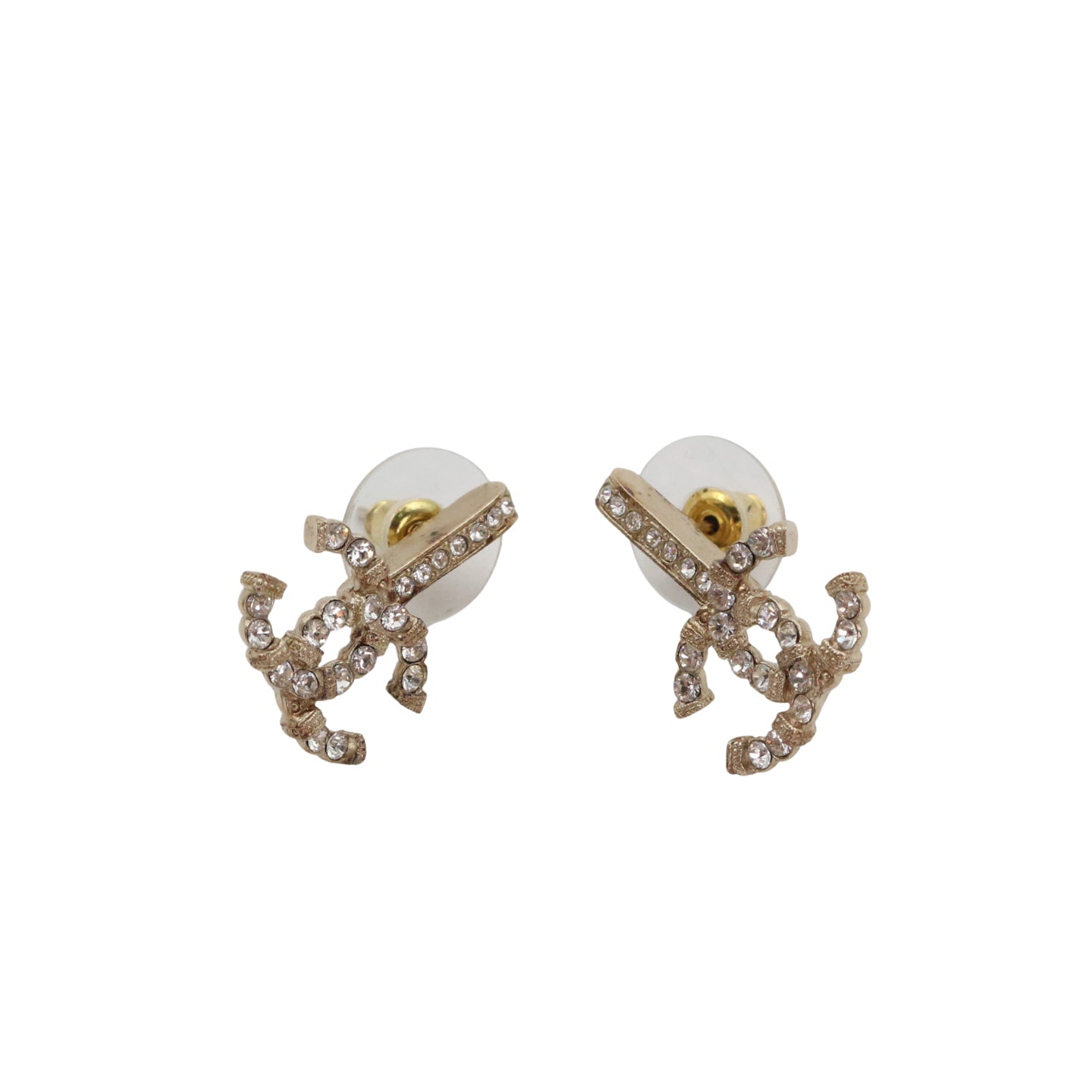 CHANEL Gold Tone Rhinestone CC Earrings [Used]