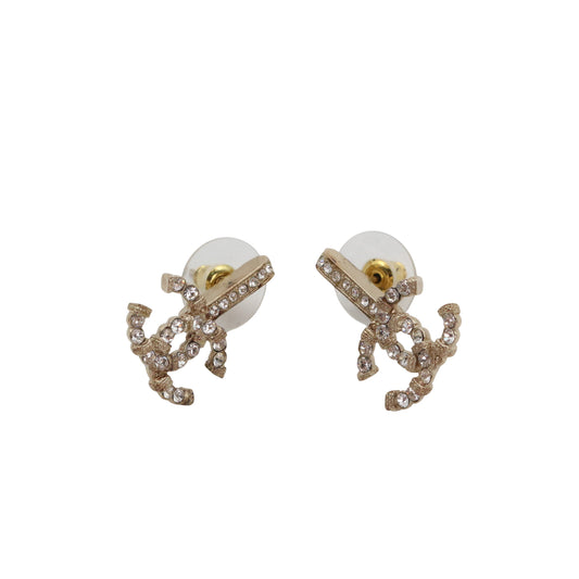 CHANEL Gold Tone Rhinestone CC Earrings [Used]