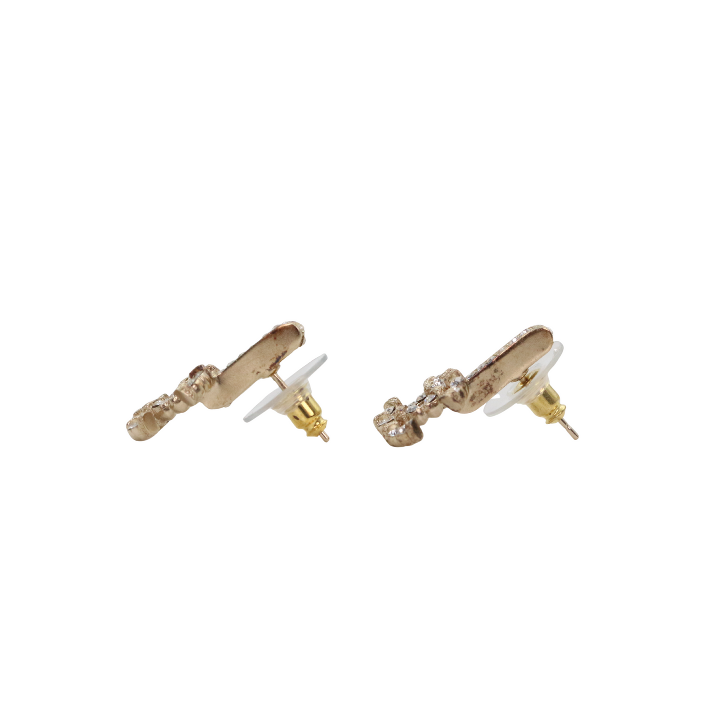 CHANEL Gold Tone Rhinestone CC Earrings [Used]