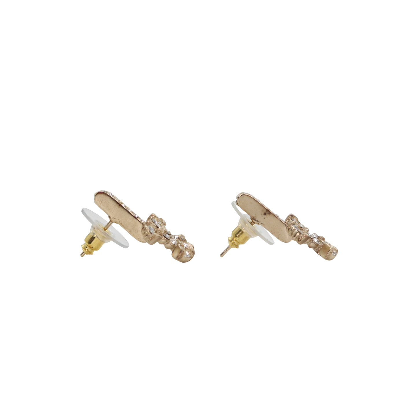CHANEL Gold Tone Rhinestone CC Earrings [Used]