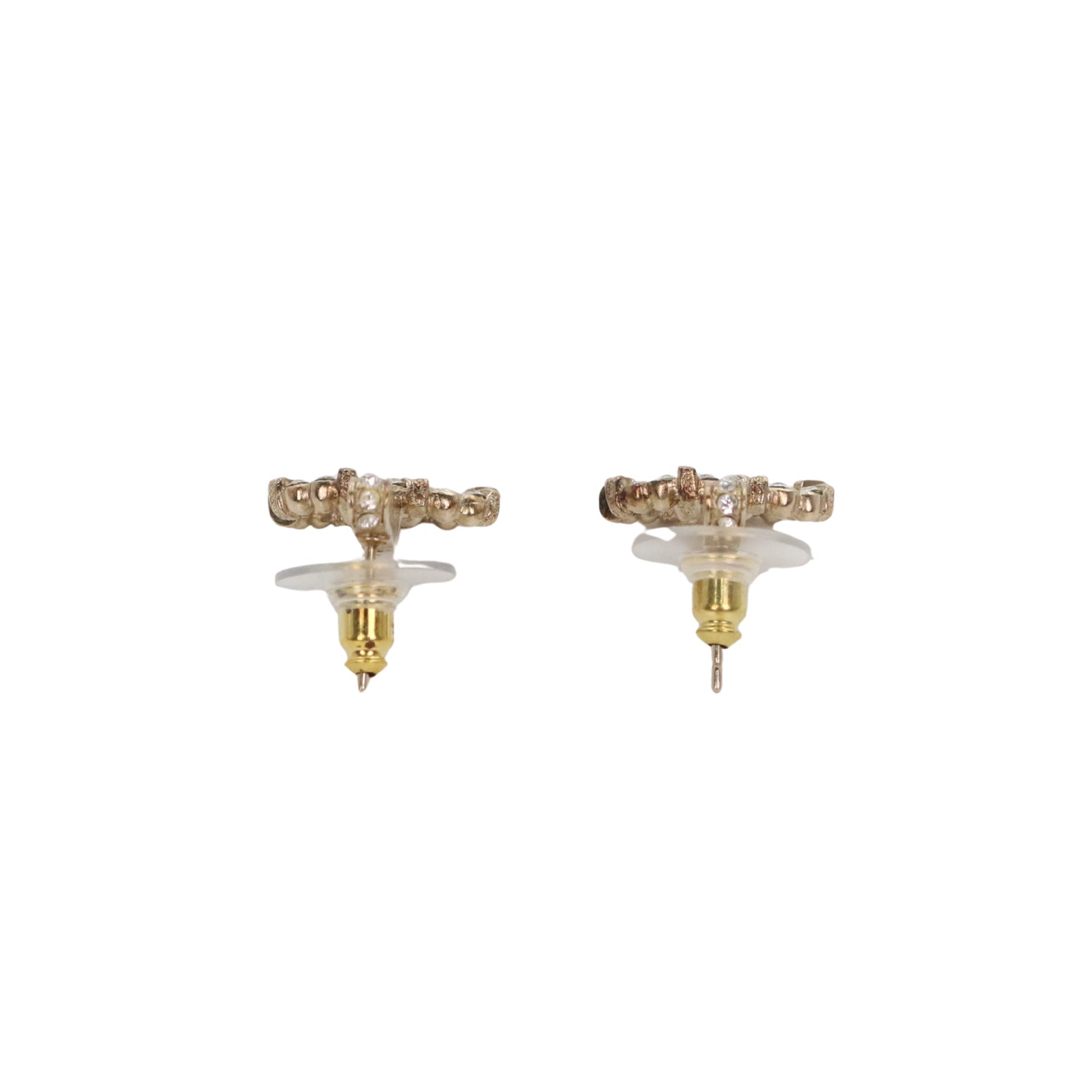 CHANEL Gold Tone Rhinestone CC Earrings [Used]