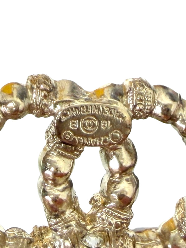 CHANEL Gold Tone Rhinestone CC Earrings [Used]