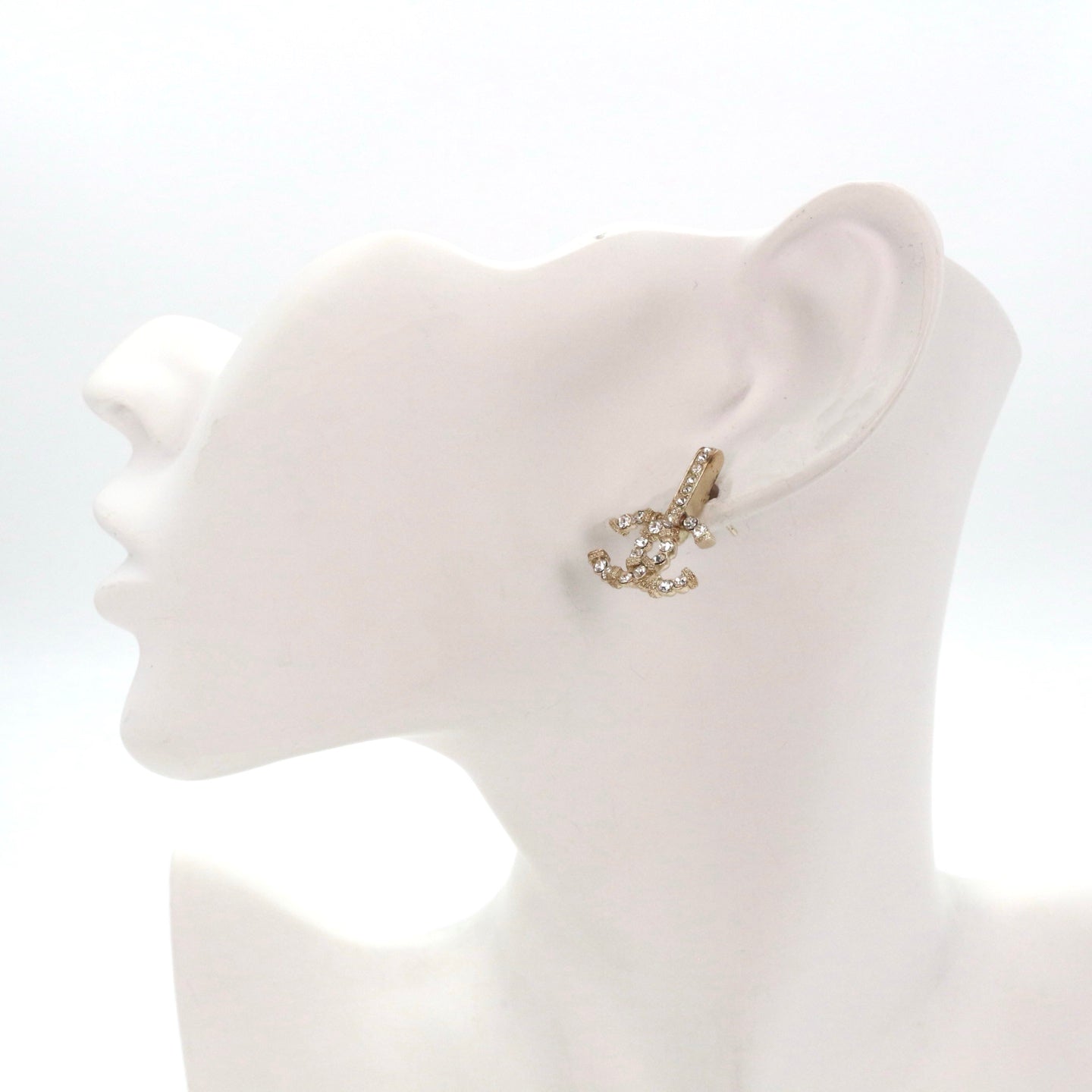CHANEL Gold Tone Rhinestone CC Earrings [Used]
