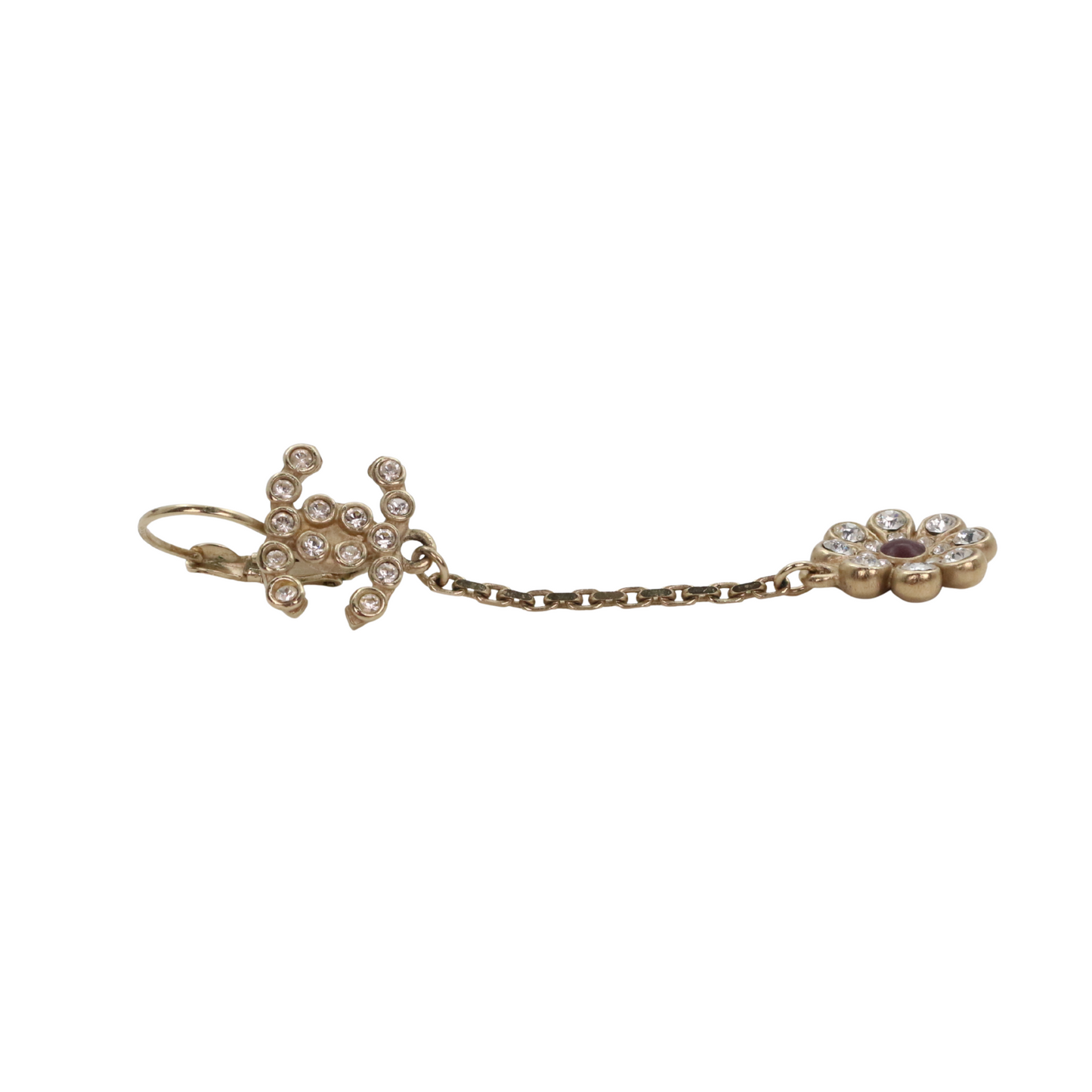 CHANEL Gold Tone Rhinestone CC Flower Drop Earrings [Used]