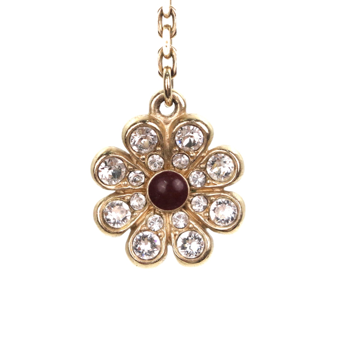 CHANEL Gold Tone Rhinestone CC Flower Drop Earrings [Used]