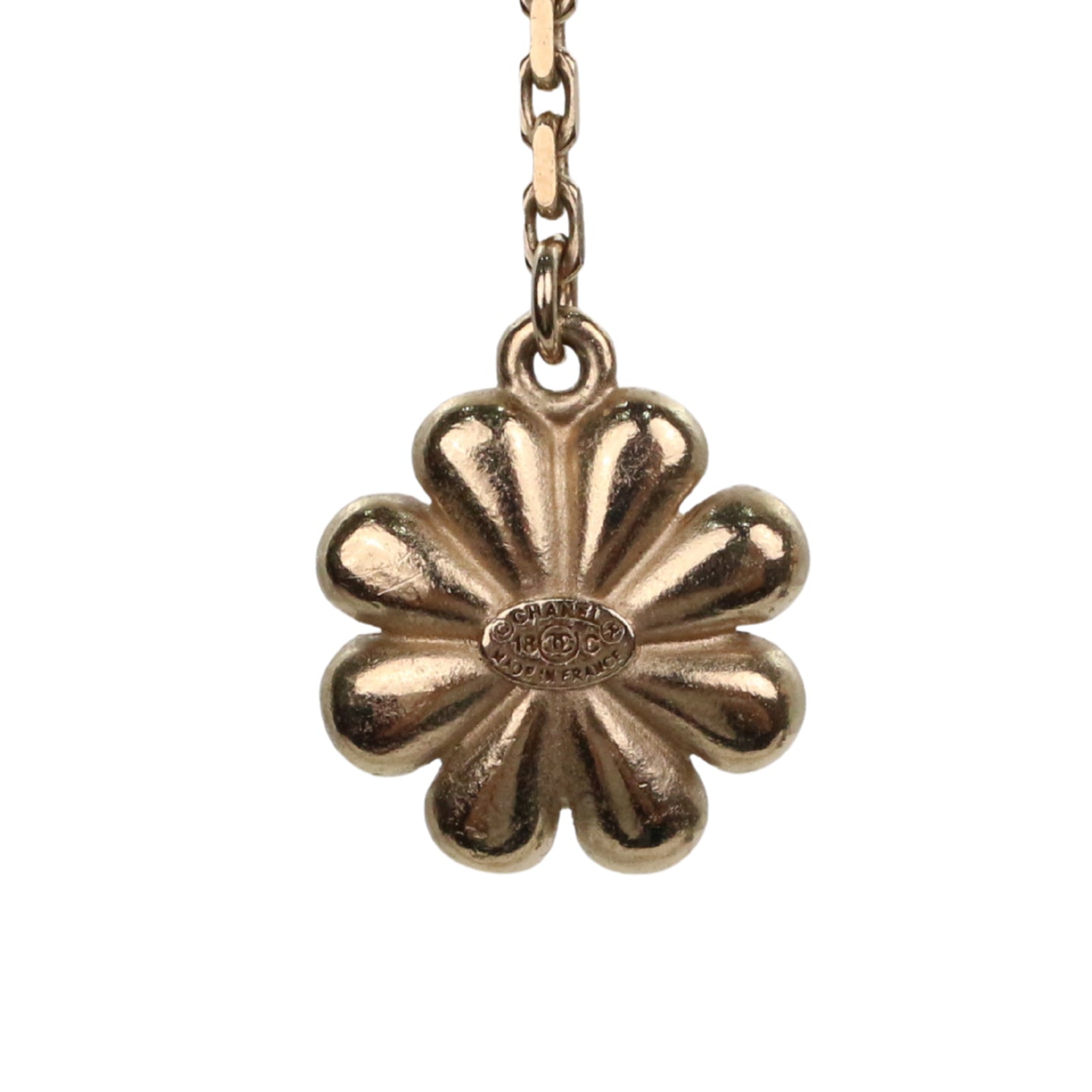 CHANEL Gold Tone Rhinestone CC Flower Drop Earrings [Used]
