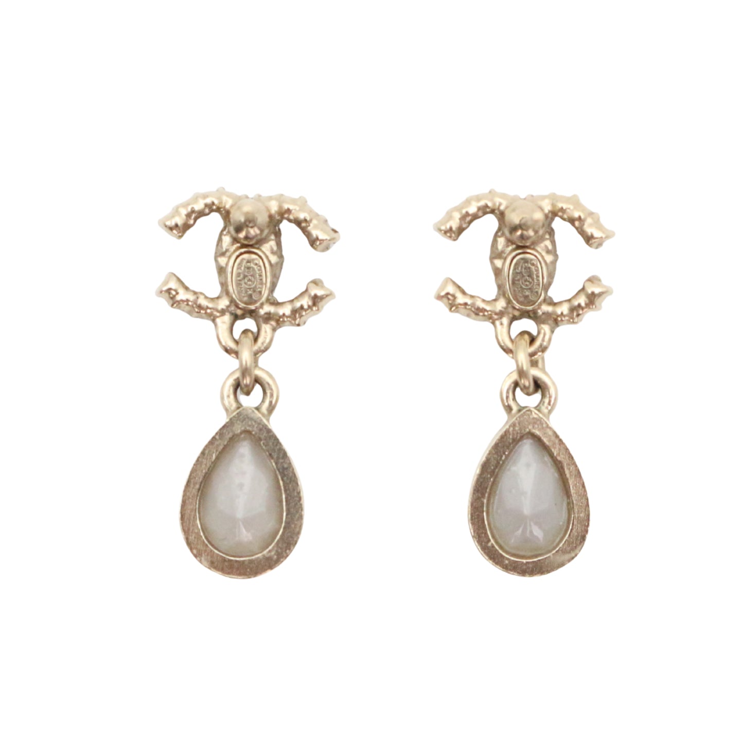 CHANEL Gold Tone Pearl CC Teardrop Earrings [Used]