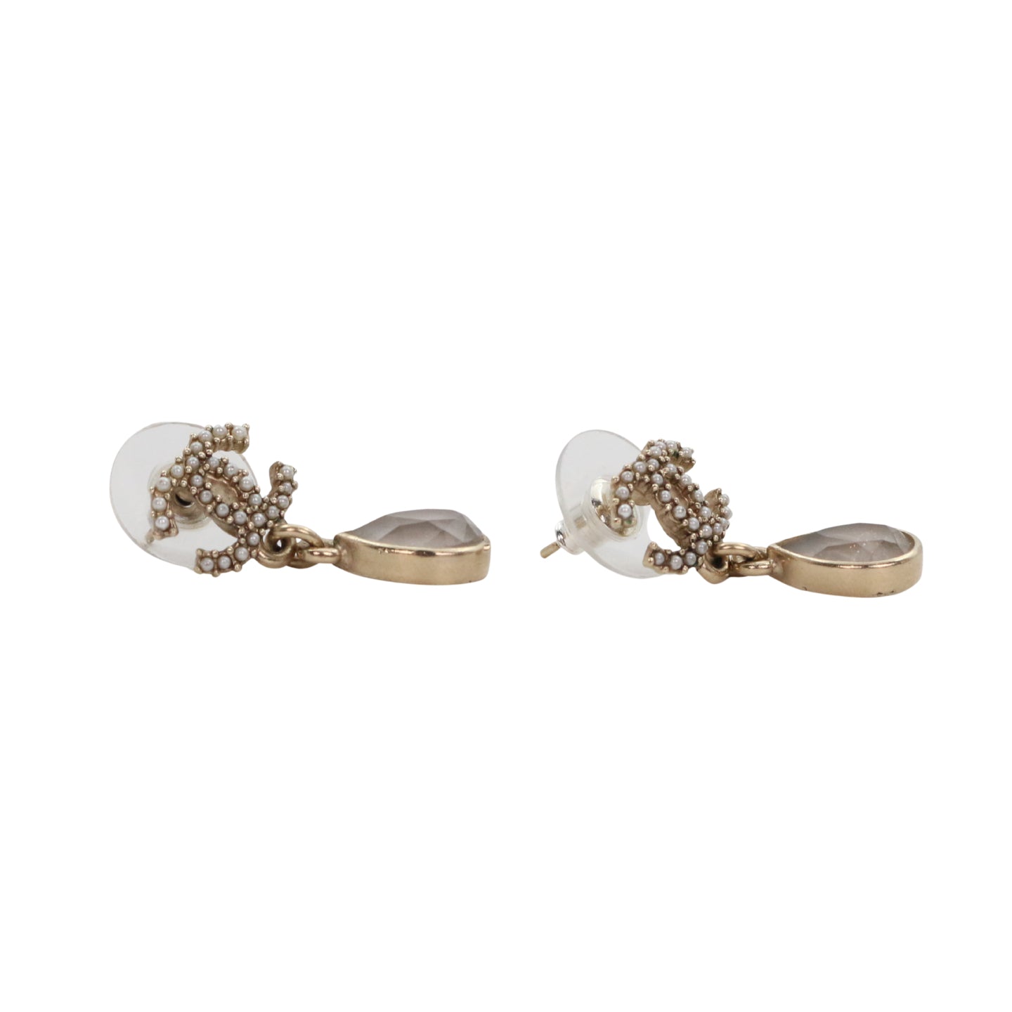 CHANEL Gold Tone Pearl CC Teardrop Earrings [Used]