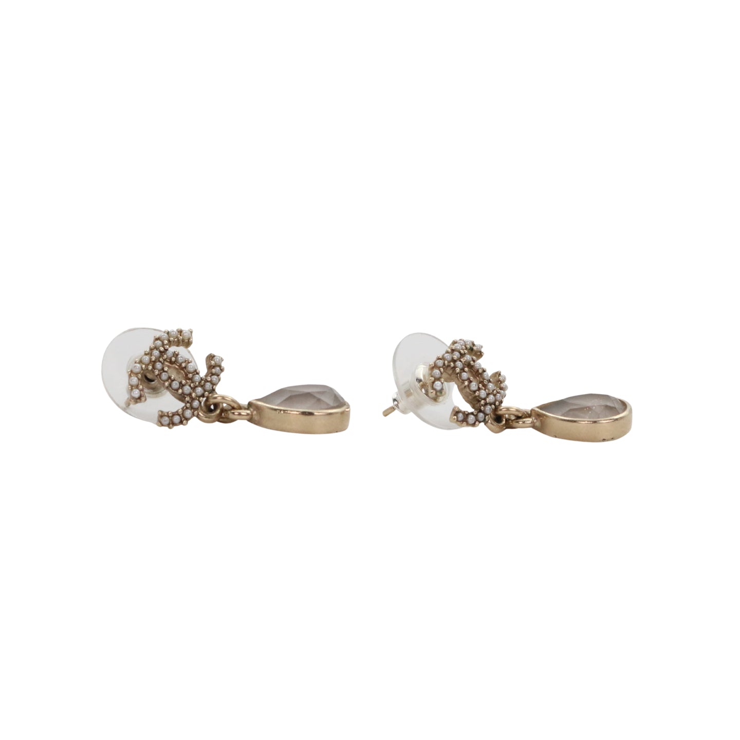 CHANEL Gold Tone Pearl CC Teardrop Earrings [Used]