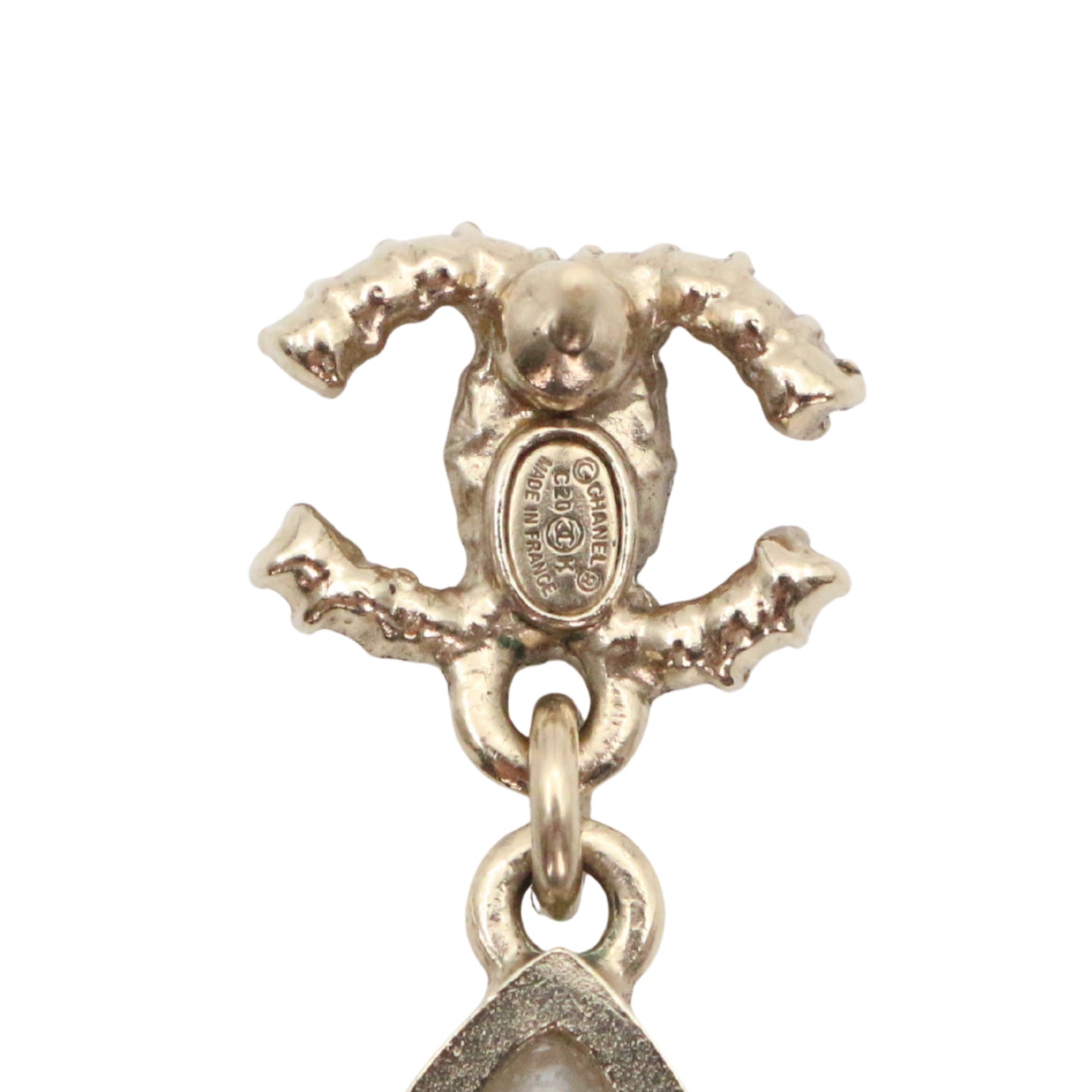 CHANEL Gold Tone Pearl CC Teardrop Earrings [Used]