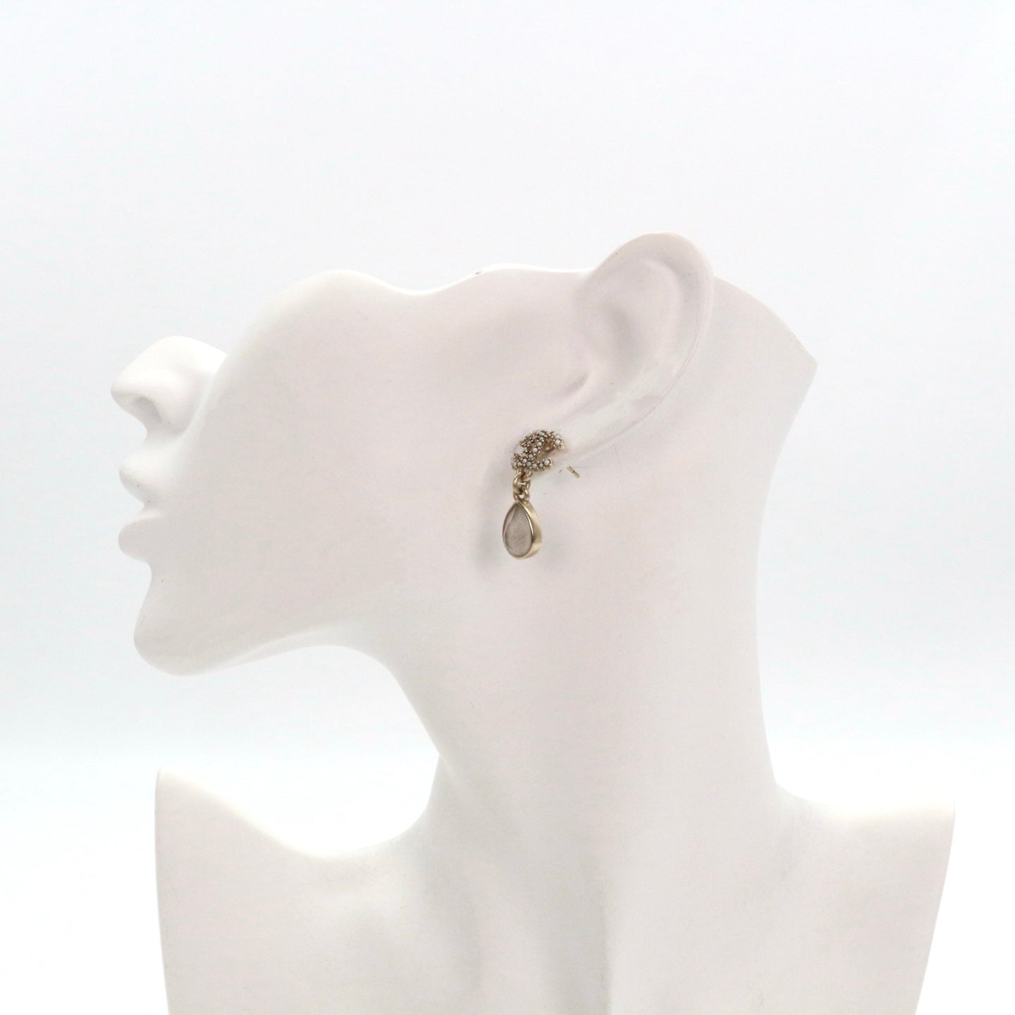 CHANEL Gold Tone Pearl CC Teardrop Earrings [Used]