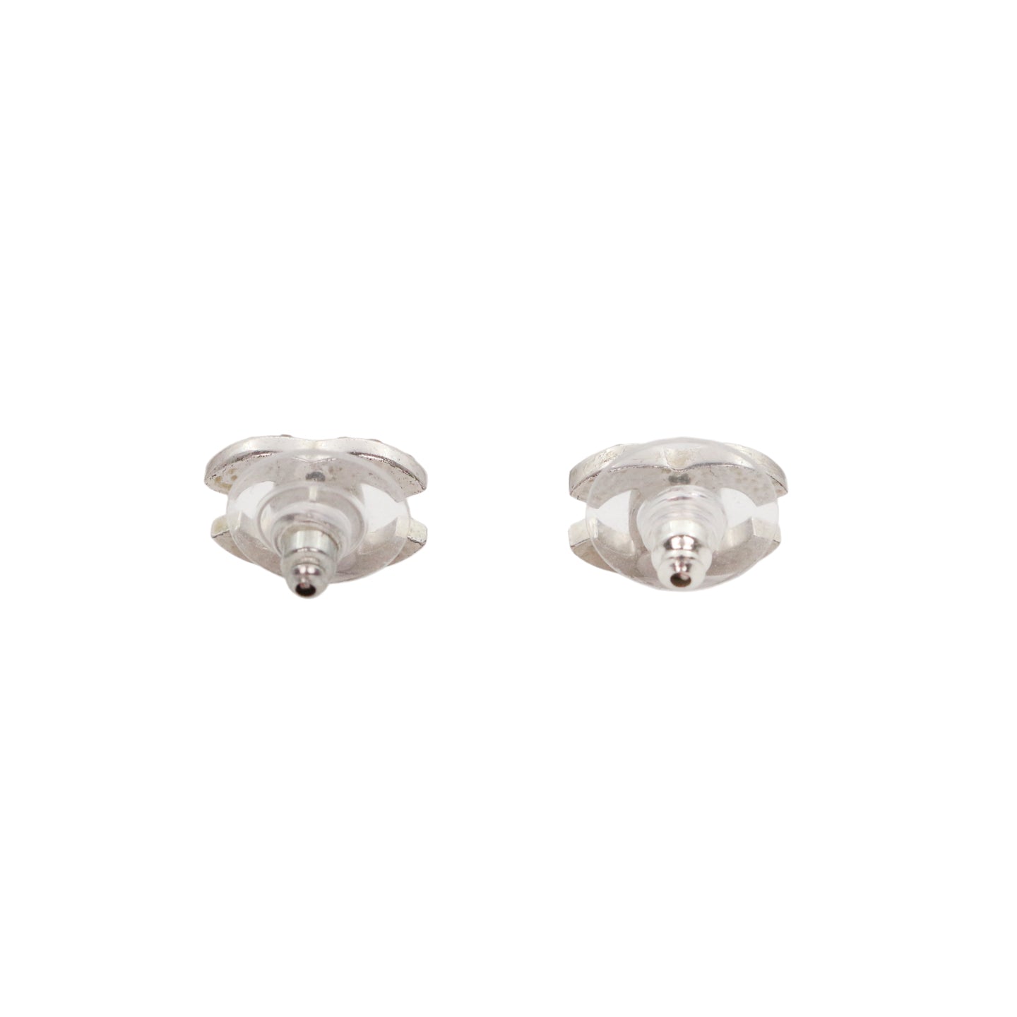 CHANEL Silver Tone Rhinestone CC Earrings [Used]