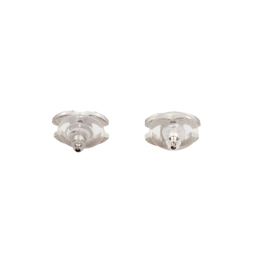 CHANEL Silver Tone Rhinestone CC Earrings [Used]