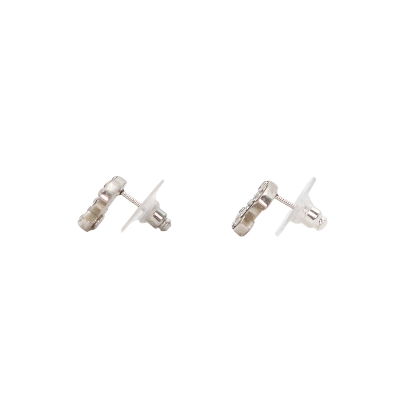 CHANEL Silver Tone Rhinestone CC Earrings [Used]