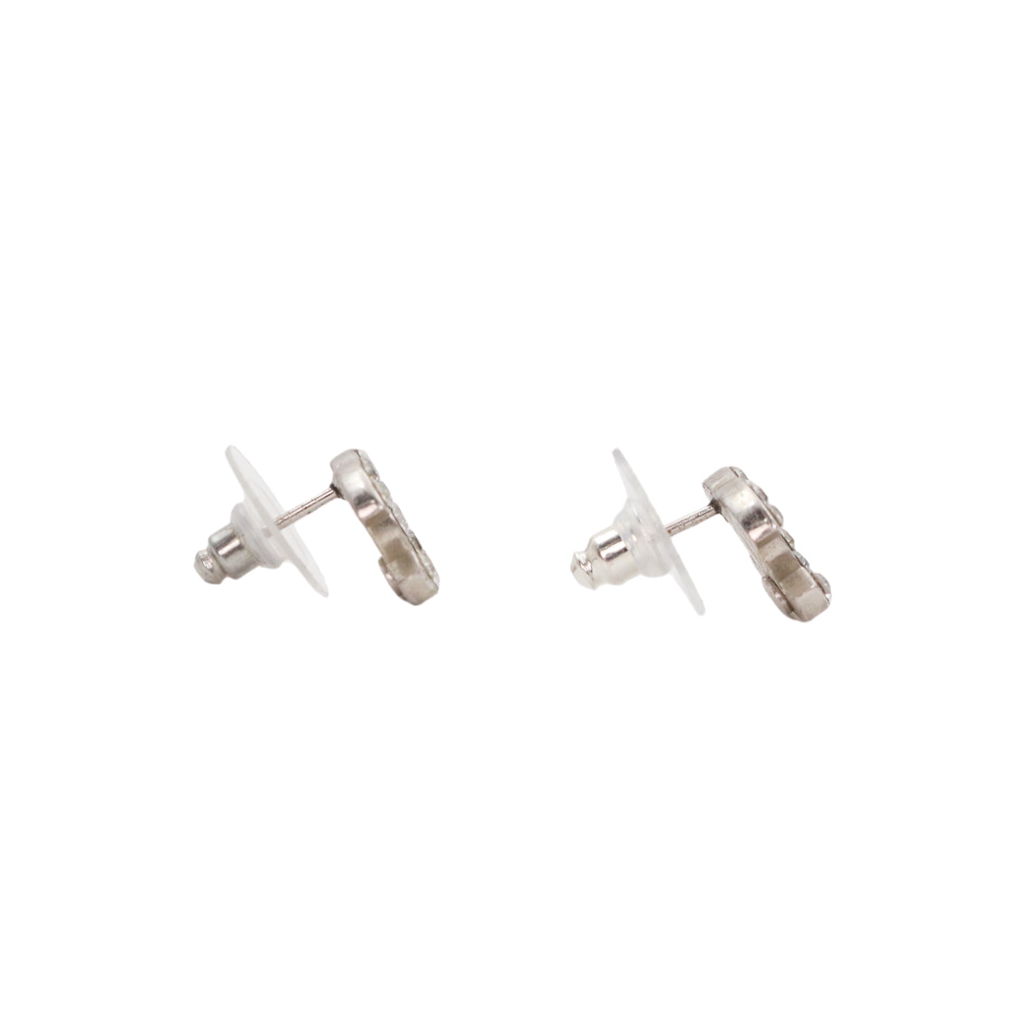 CHANEL Silver Tone Rhinestone CC Earrings [Used]