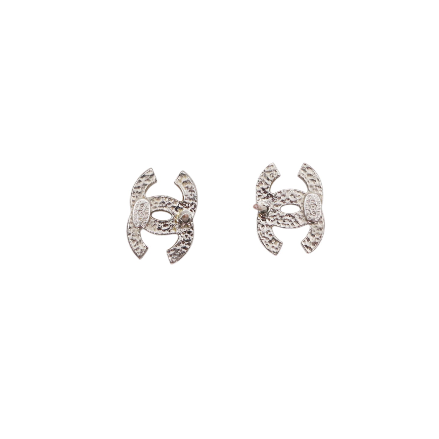 CHANEL Silver Tone Rhinestone CC Earrings [Used]
