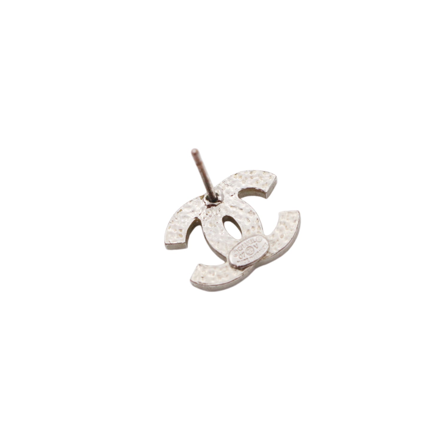 CHANEL Silver Tone Rhinestone CC Earrings [Used]